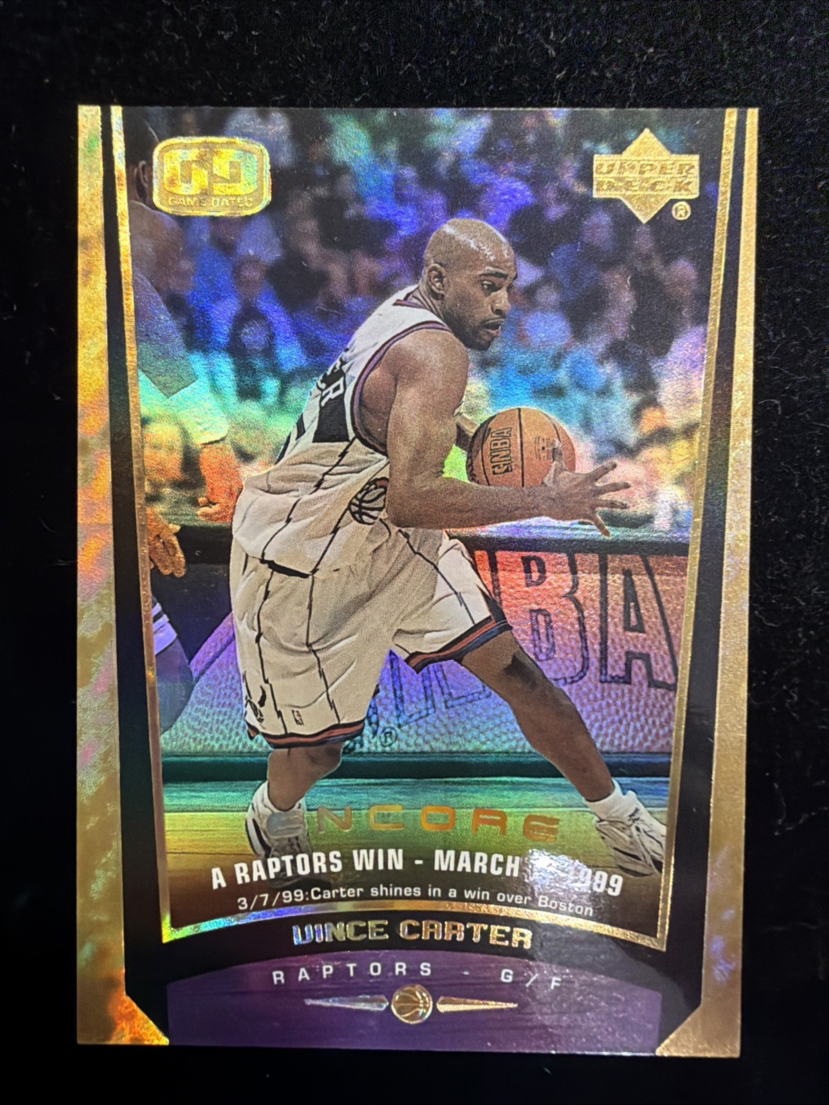 RARE 1998-99 VINCE CARTER ENCORE RC GOLD F/X GAME DATED REFRACTOR ROOKIE /125