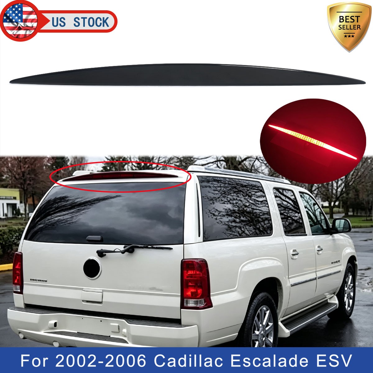 Center High Mount Stop Light Black For 2002-2006 Cadillac Escalade ESV 15044516 Center High Mount Stop Light Black For 2002-2006 Cadillac Escalade ESV 15044516