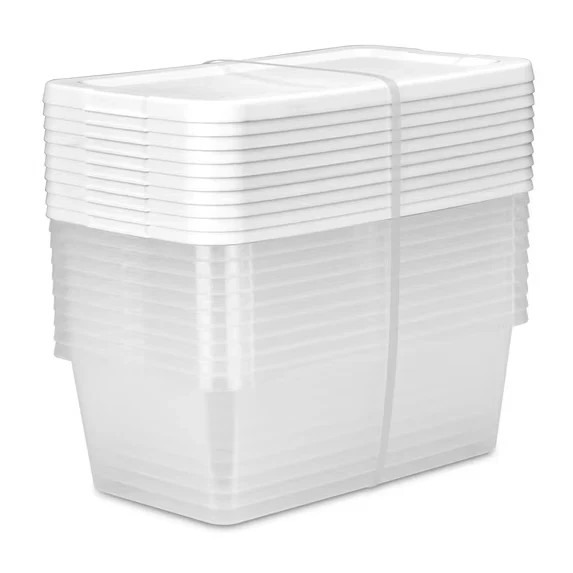 Sterilite 6 Qt Clear Storage Bin, Snap-on White Lid, 10-Pack, Stackable Plastic Sterilite 6 Qt Clear Storage Bin, Snap-on White Lid, 10-Pack, Stackable Plastic