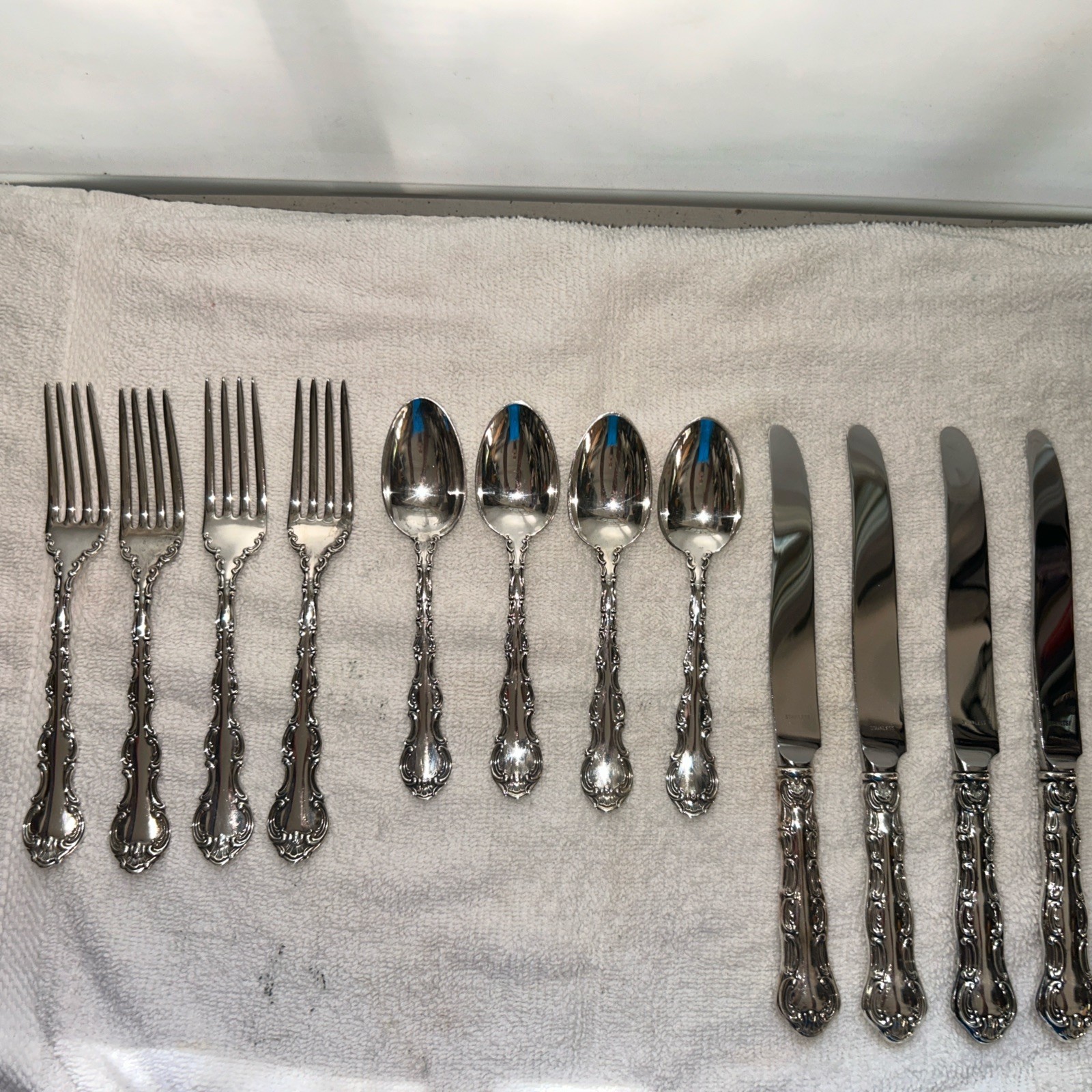 Twelve pieces of Gorham Strasbourg sterling silver flatware, all place size. 