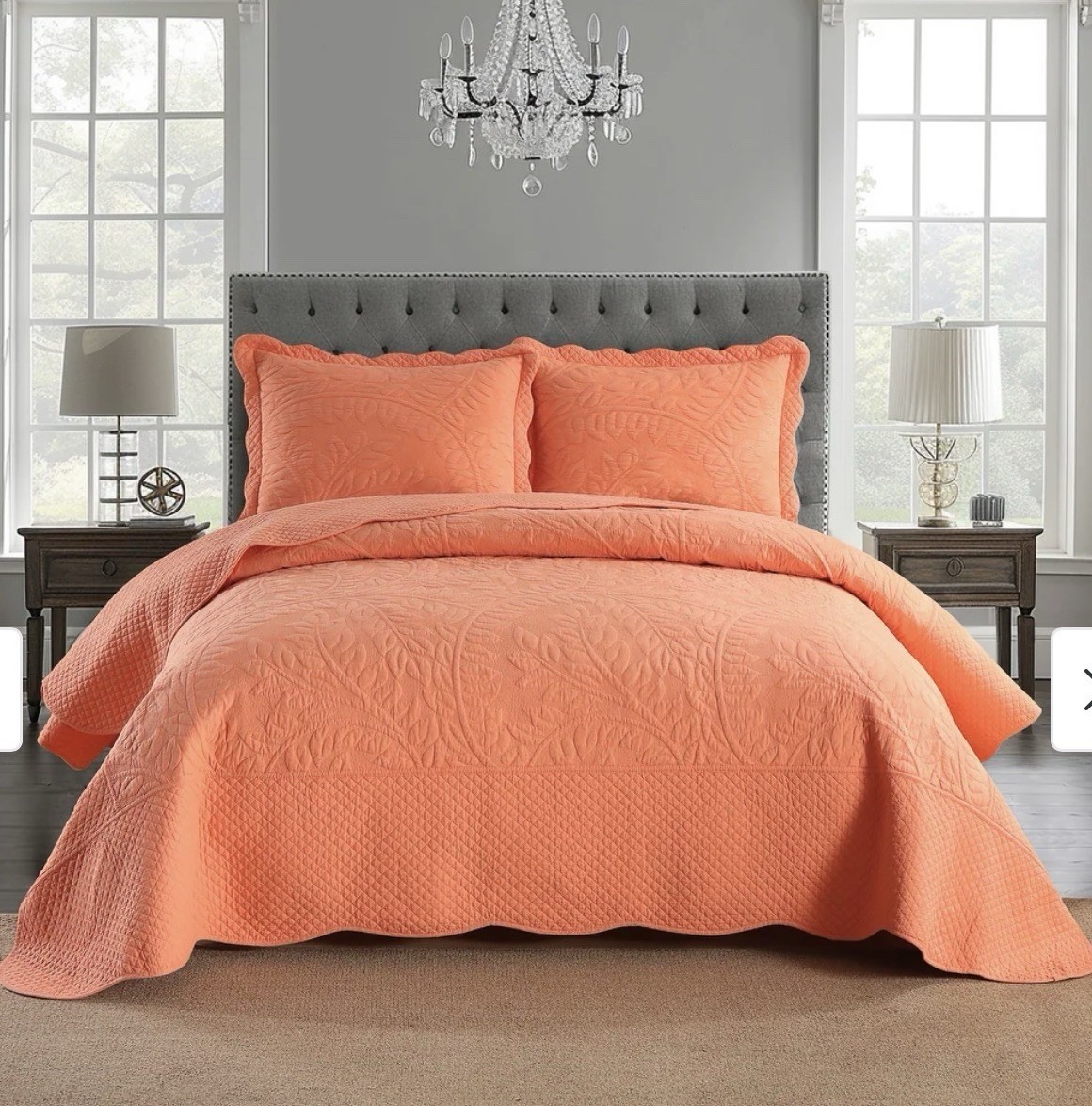 MarCielo 3 Piece Cotton Oversized King Bedspread Quilt Set Tmonicay - Salmon