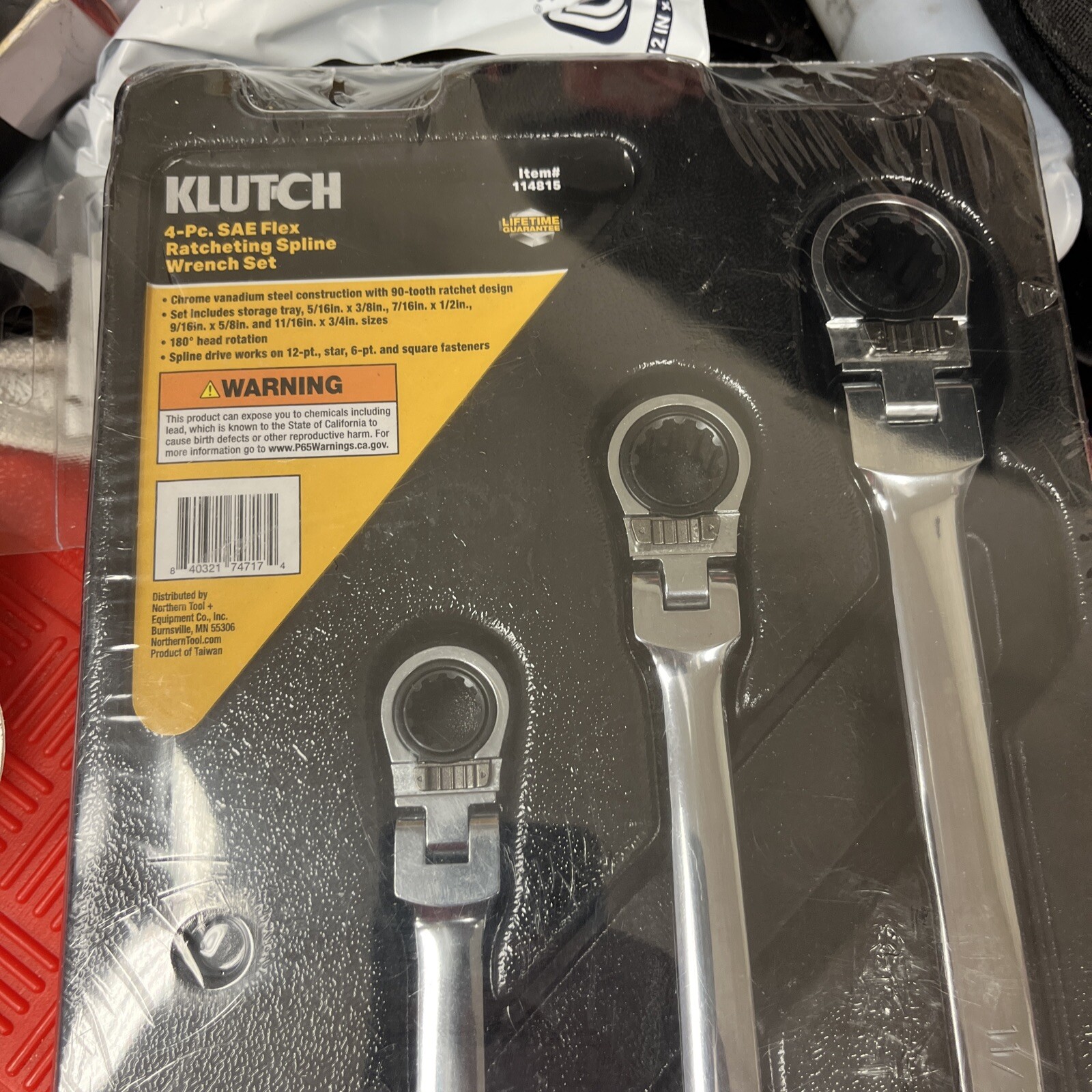 Klutch 4-Pc. Long Flex Head Spline Reversible Ratcheting Wrench Set, SAE, Klutch 4-Pc. Long Flex Head Spline Reversible Ratcheting Wrench Set, SAE,