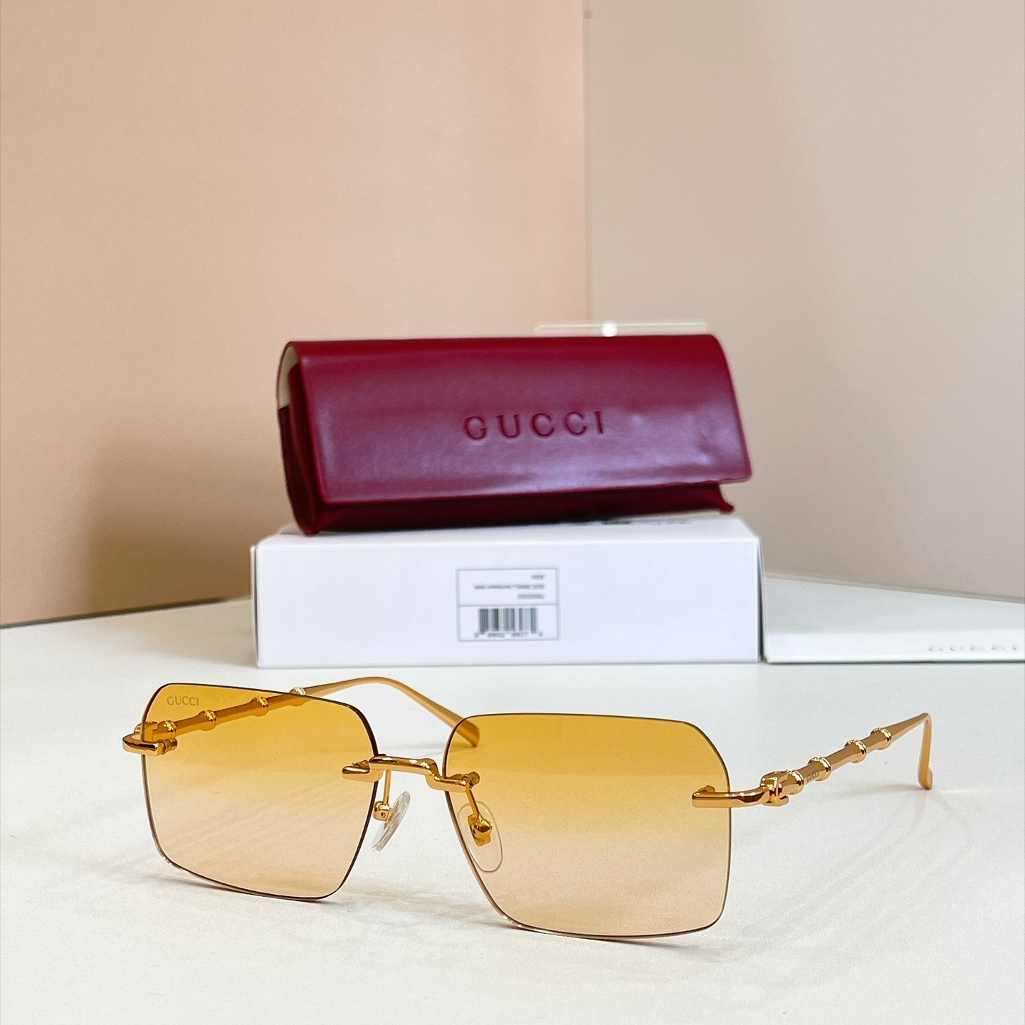 Gucci GG2731 Rimless Square Sunglasses Gold Yellow Gradient 59-15-145MM NEW CASE