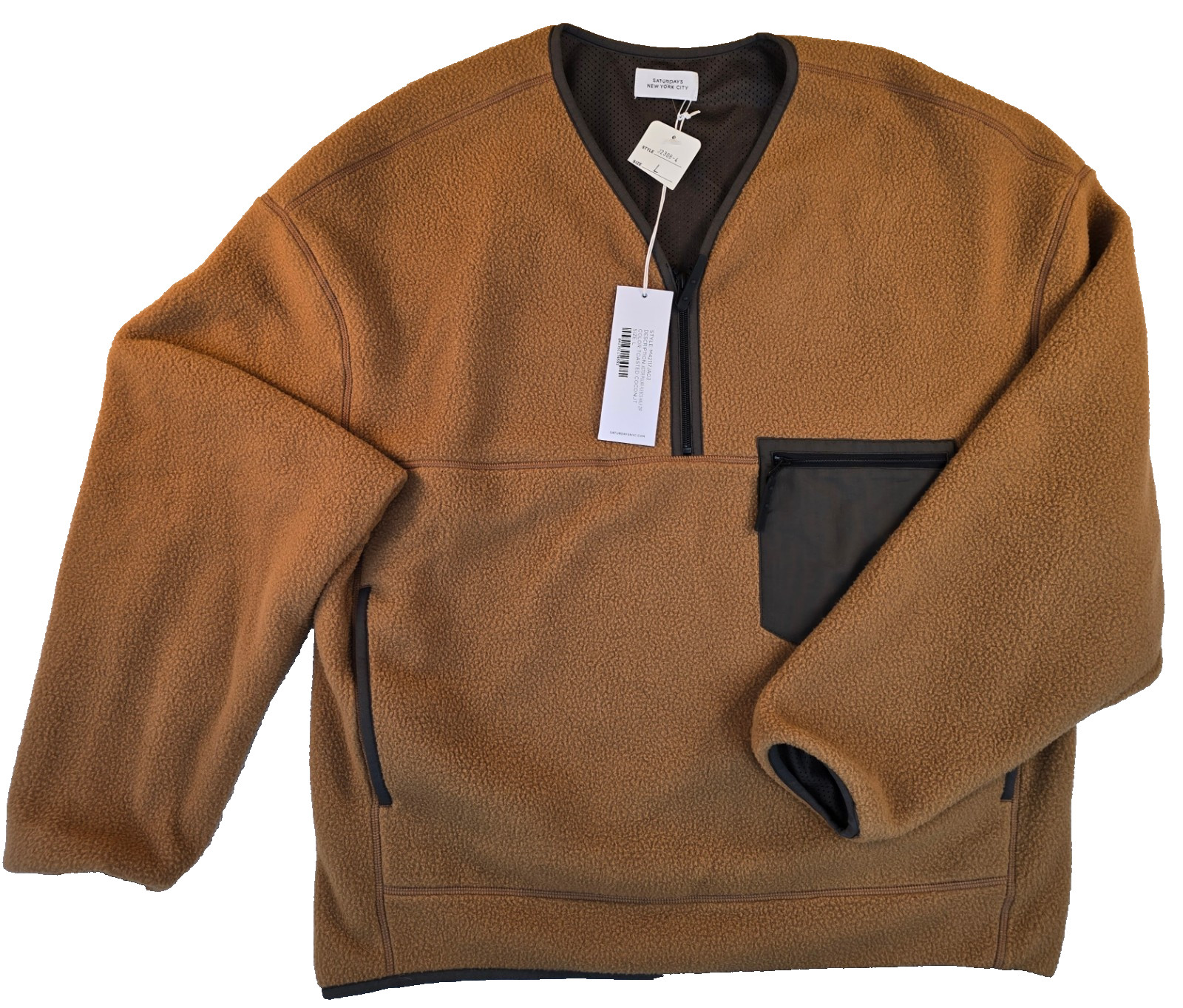 NWT Large Saturdays NYC Astor Polar Fleece Half Zip Pullover Toasted Coconut
