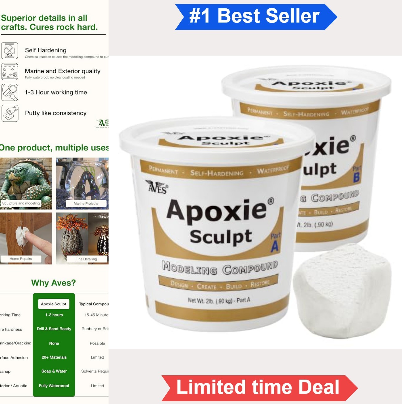 Epoxy Sculpting Compound 4 lb White Two Part Self Hardening Waterproof For