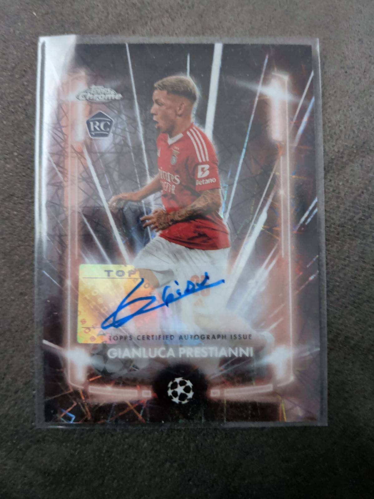 24-25 Topps Chrome UefaClub Competitions Black Lazer Gianluca Prestianni AutoRC 24-25 Topps Chrome UefaClub Competitions Black Lazer Gianluca Prestianni AutoRC
