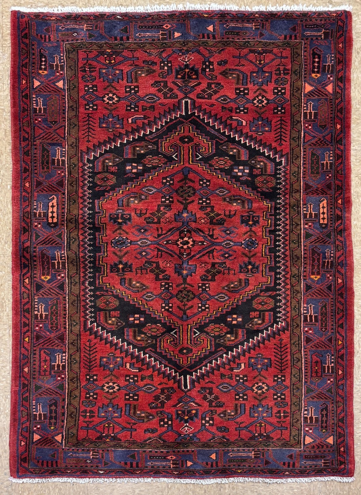 Vintage Zanjan 5x7 Tribal Geometric Hand Knotted Wool Oriental Area Rug Boho