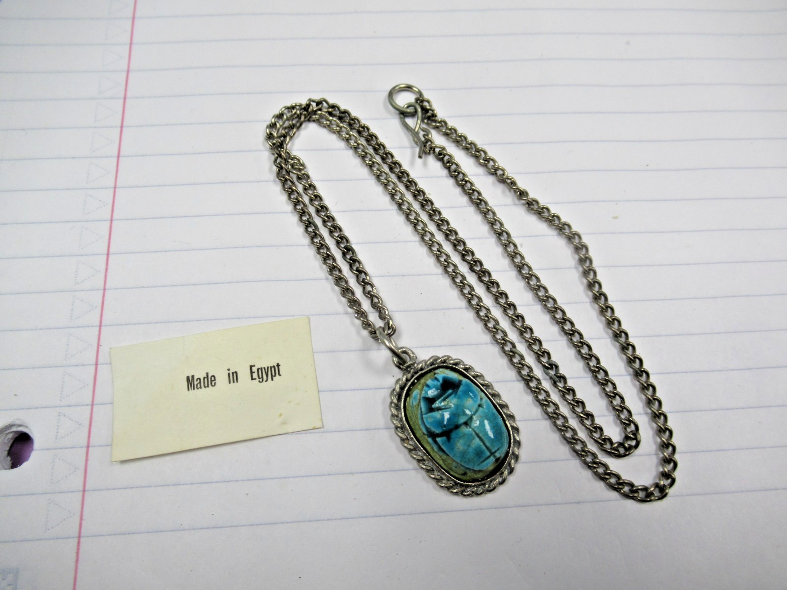 (1) Vintage Made Egypt Egyptian Faience Scarab Costume Jewelry Pendant Necklace