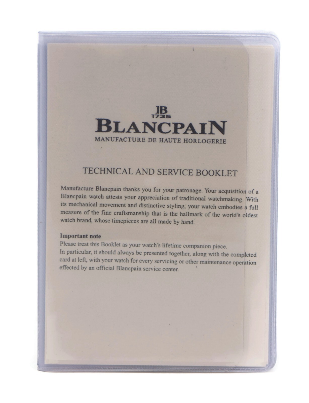 Blancpain Technical & Service Booklet Manual Blancpain Technical & Service Booklet Manual
