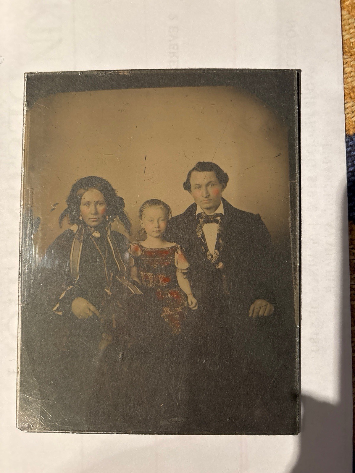 Antique 1850s 1/2 Plate Ambrotype Photo, Glass Collodion Positive, Hand Tinted