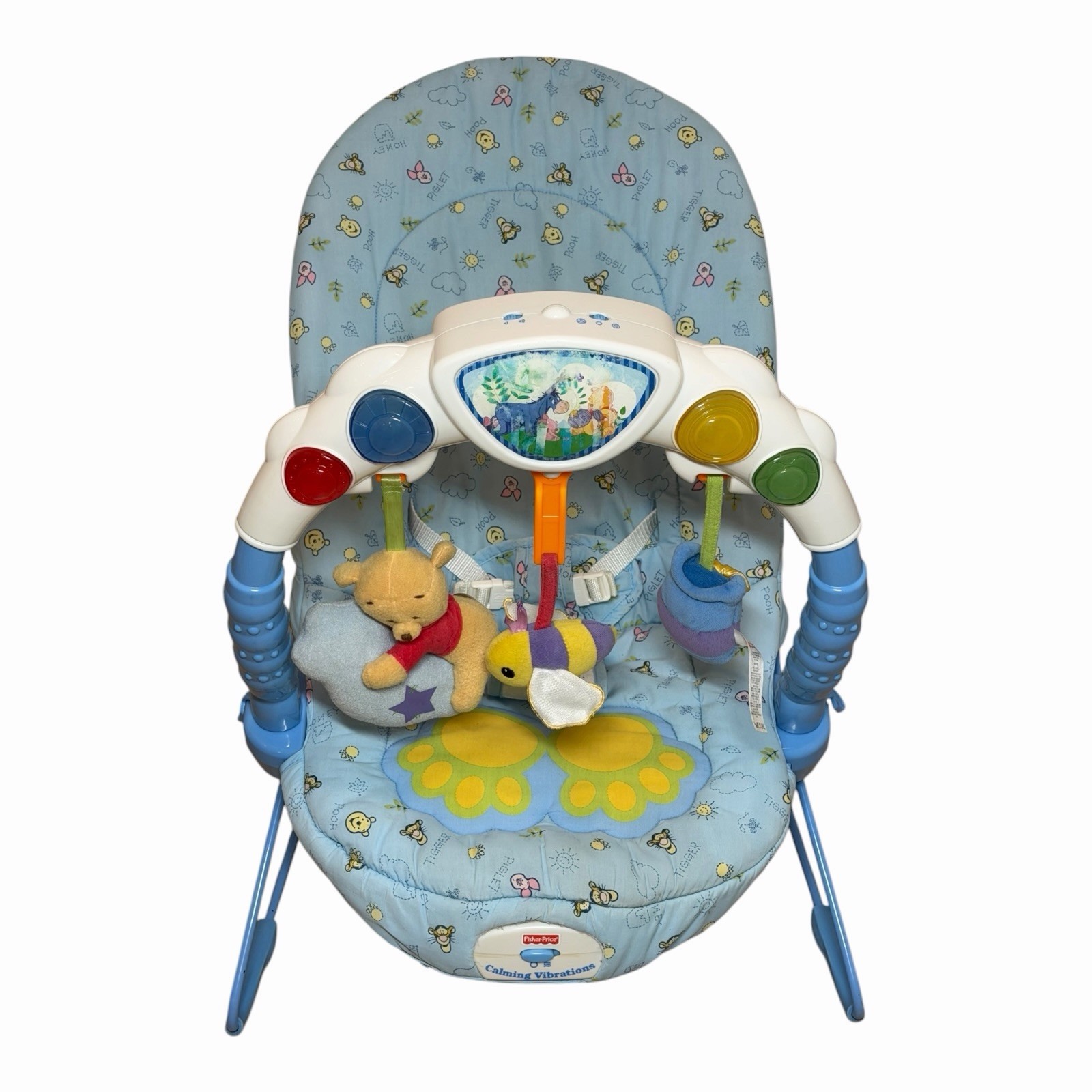 Rare 2005 Fisher Price Disney Pooh Kick & Play Bouncer Lights Sounds Vibration