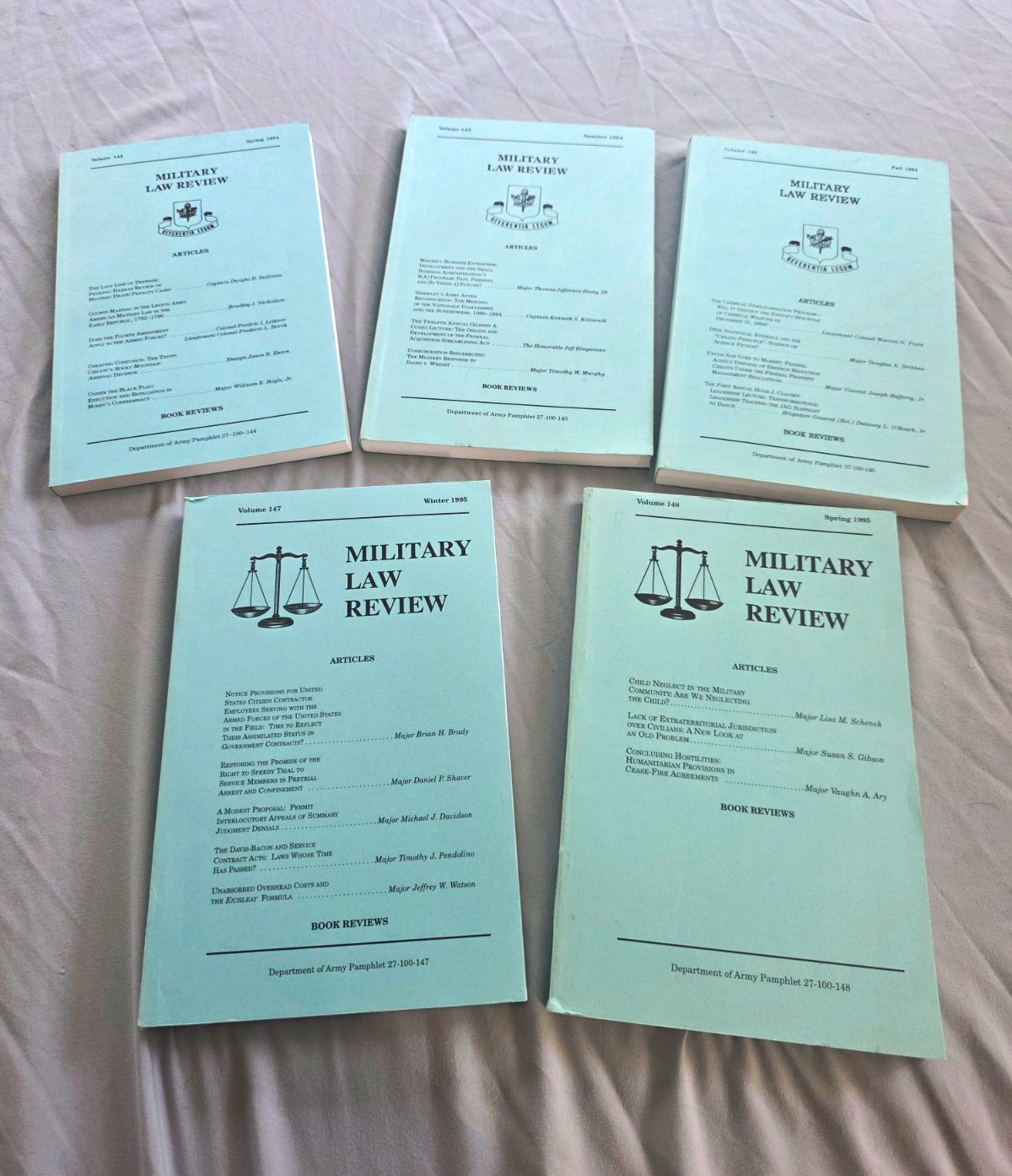 Department of Army Military Law Review Books Lot of 5 Volumes 146-148 1994-1995