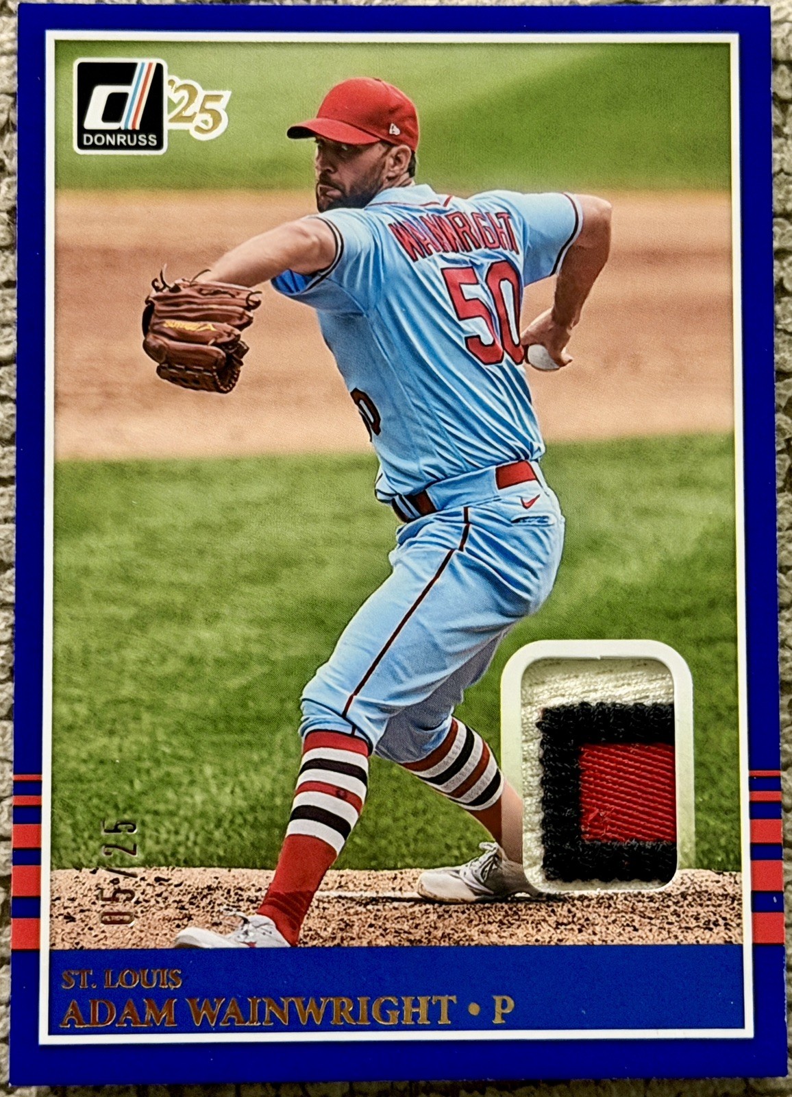 2025 Panini Donruss 1985 Materials Adam Wainwright #MAT-AW Blue /25 Cardinals 2025 Panini Donruss 1985 Materials Adam Wainwright #MAT-AW Blue /25 Cardinals