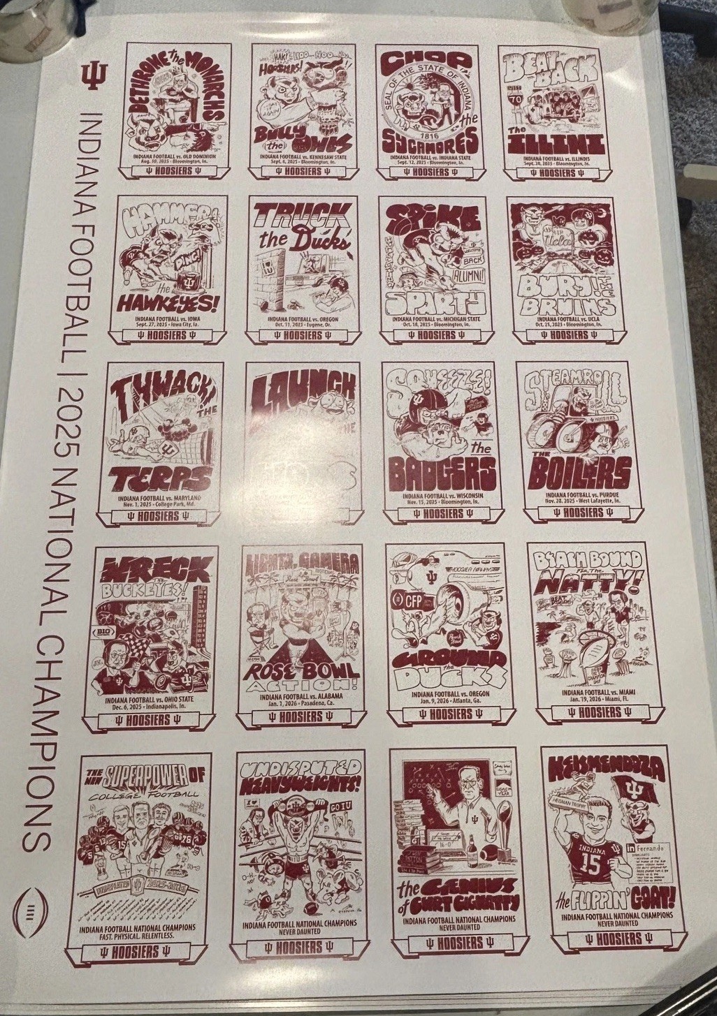 Indiana Football Poster 2025 National Champs Hoosiers Game Day Posters 24x36 IU