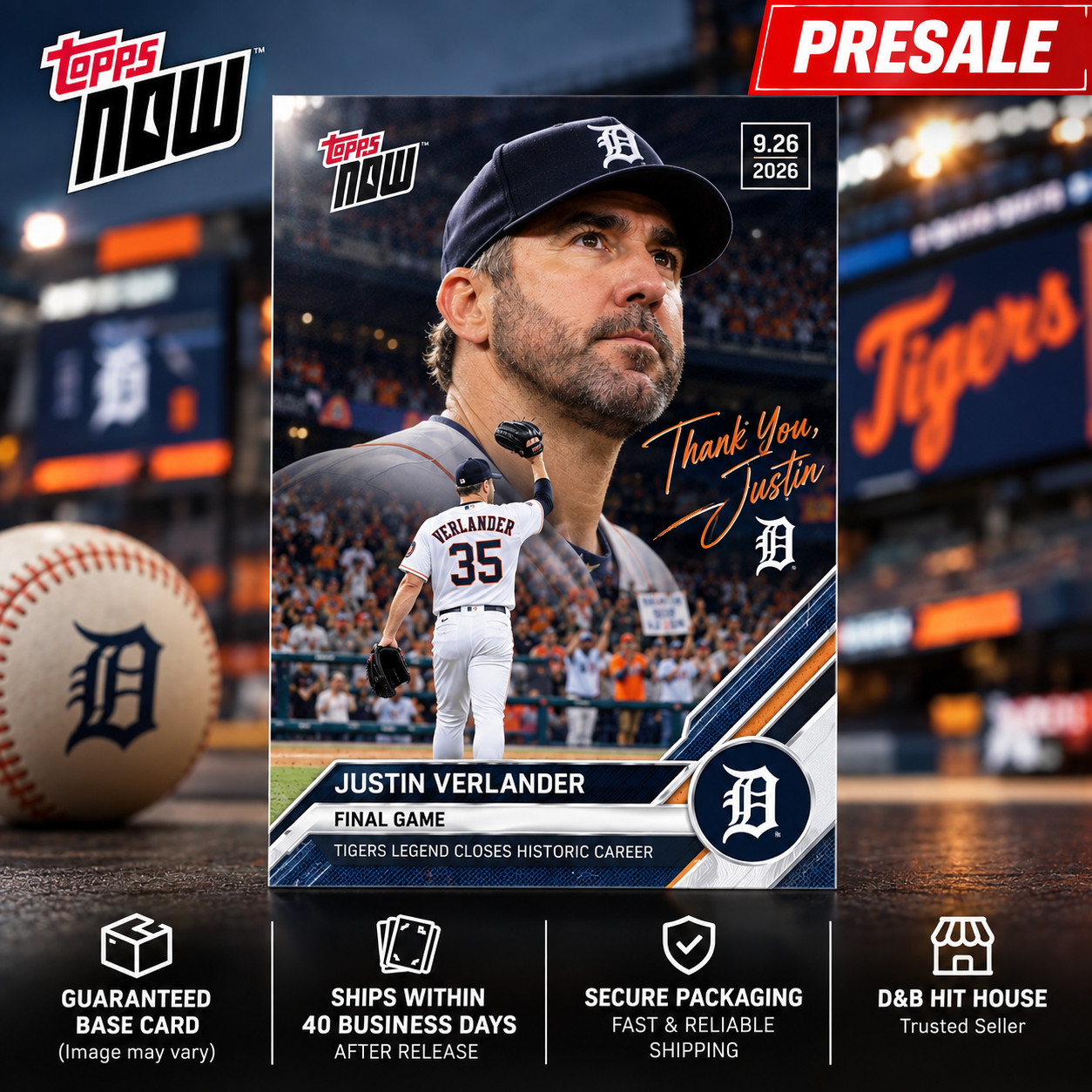2026 Topps NOW Justin Verlander Final Game Detroit Tigers **PRESALE**