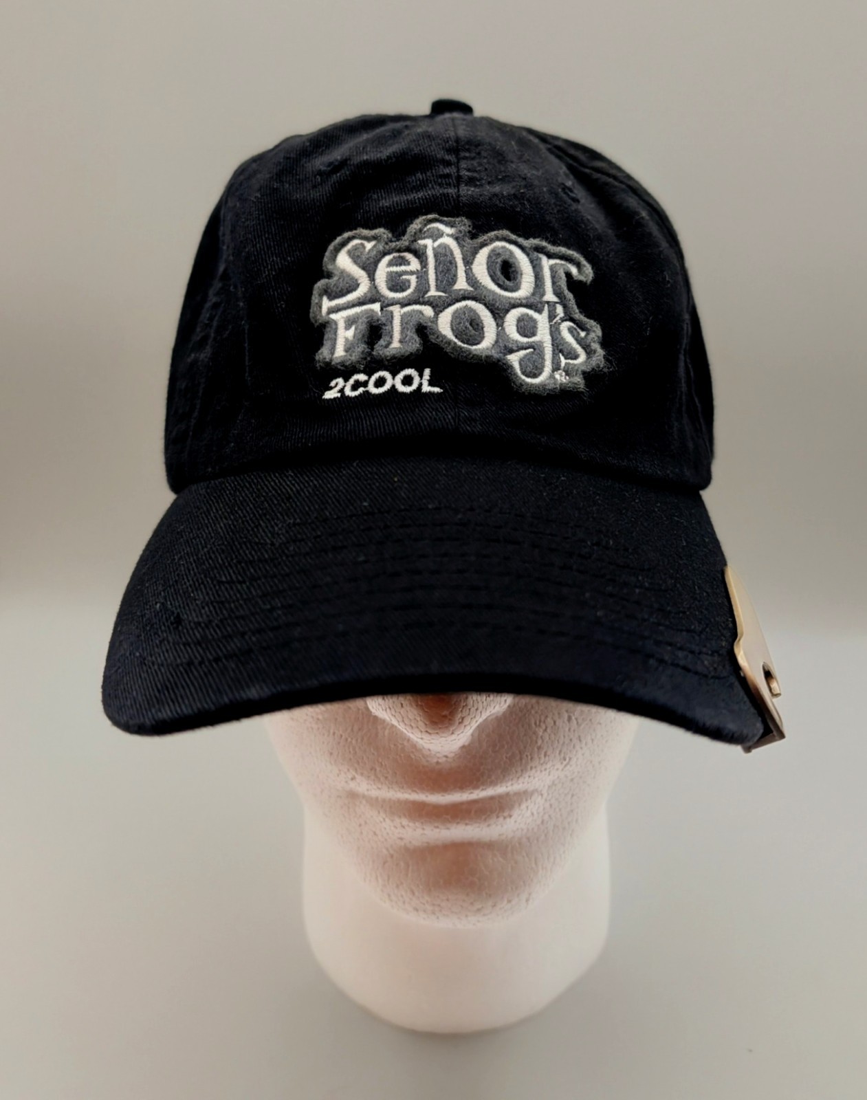 Black Senor Frogs Bottle Opener Hat Cap, Adjustable Back Black Senor Frogs Bottle Opener Hat Cap, Adjustable Back
