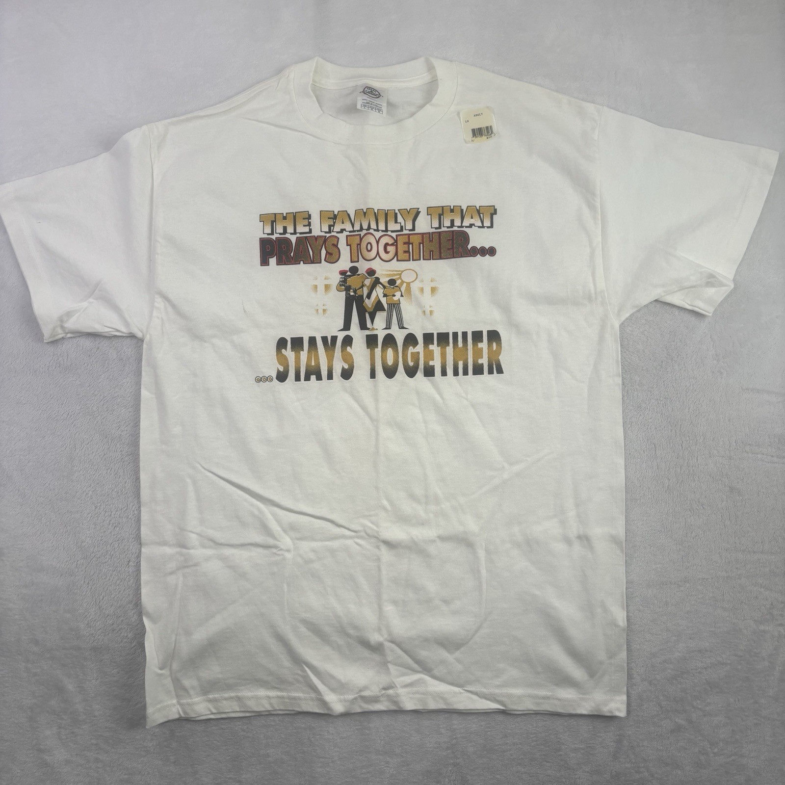 VTG Family That Prays Together Stays Together White Ss Graphic Shirt Men\'s L NWT VTG Family That Prays Together Stays Together White Ss Graphic Shirt Men\'s L NWT