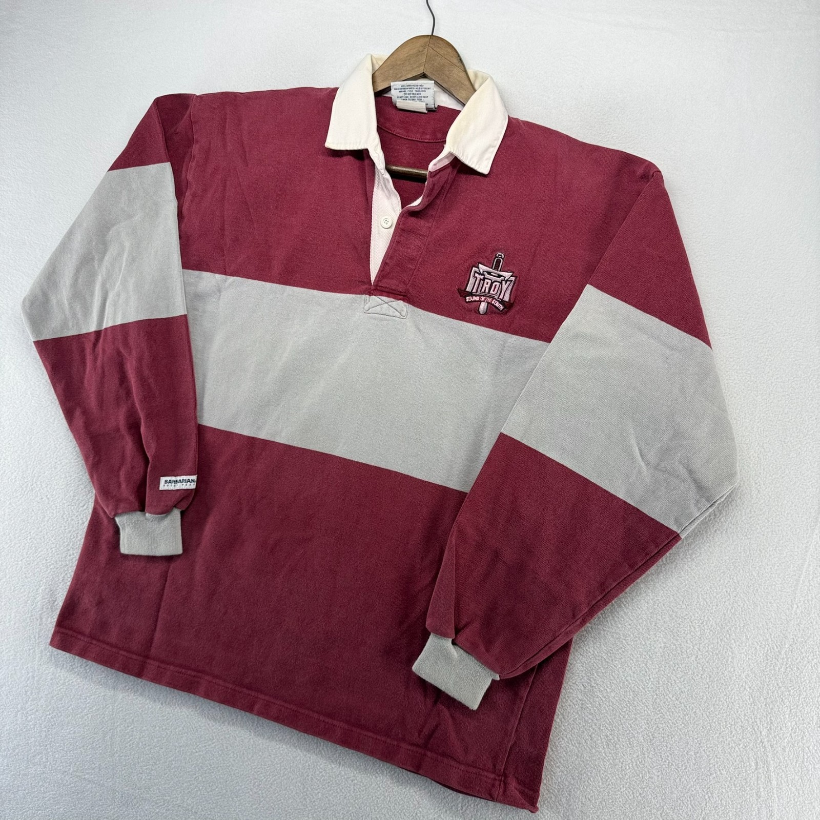 Vintage Troy University Rugby Shirt men\'s 2XL Red Gray Embroidered Thick Heavy