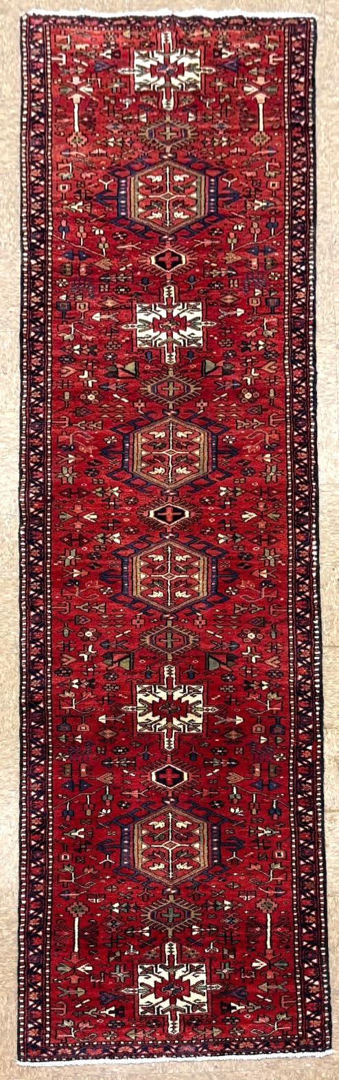 Vintage Karajeh 3x13 Tribal Geometric Runner Rug Boho Hand Knotted Wool Oriental