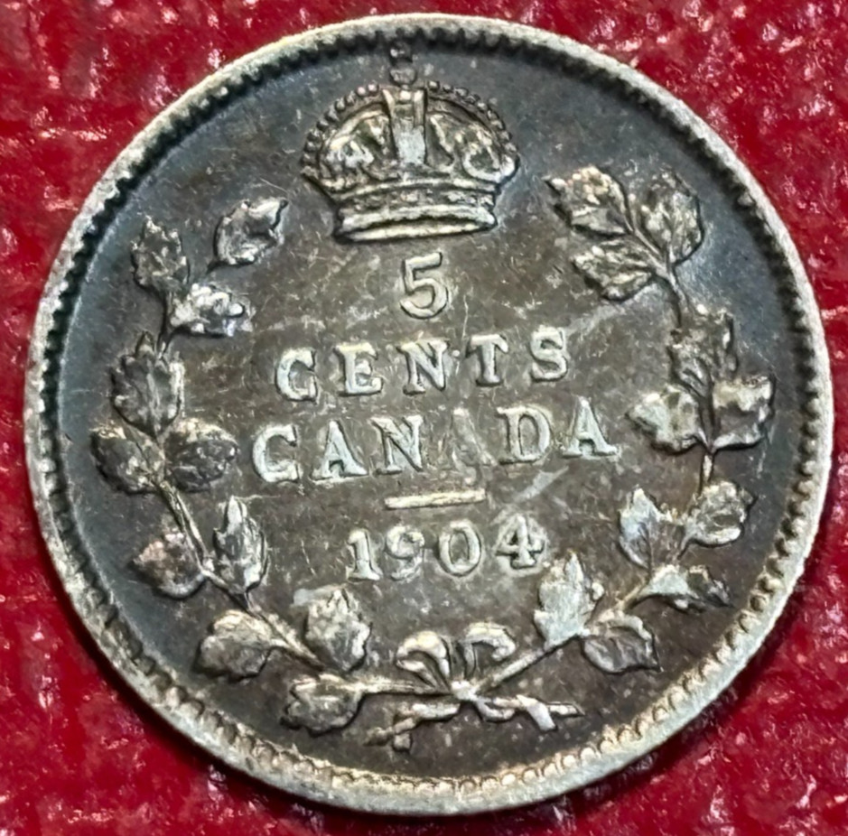 FINE/VF 1904 CANADA SILVER 5 CENTS COINS-APR223 FINE/VF 1904 CANADA SILVER 5 CENTS COINS-APR223