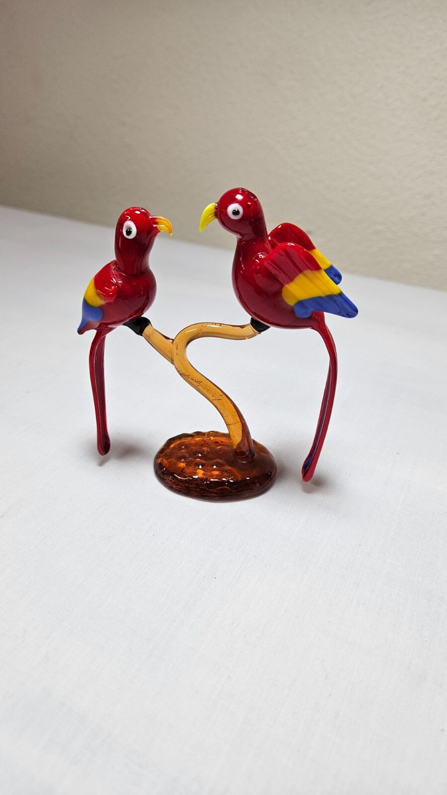 Rare Vintage Murano glass red macaw parrots