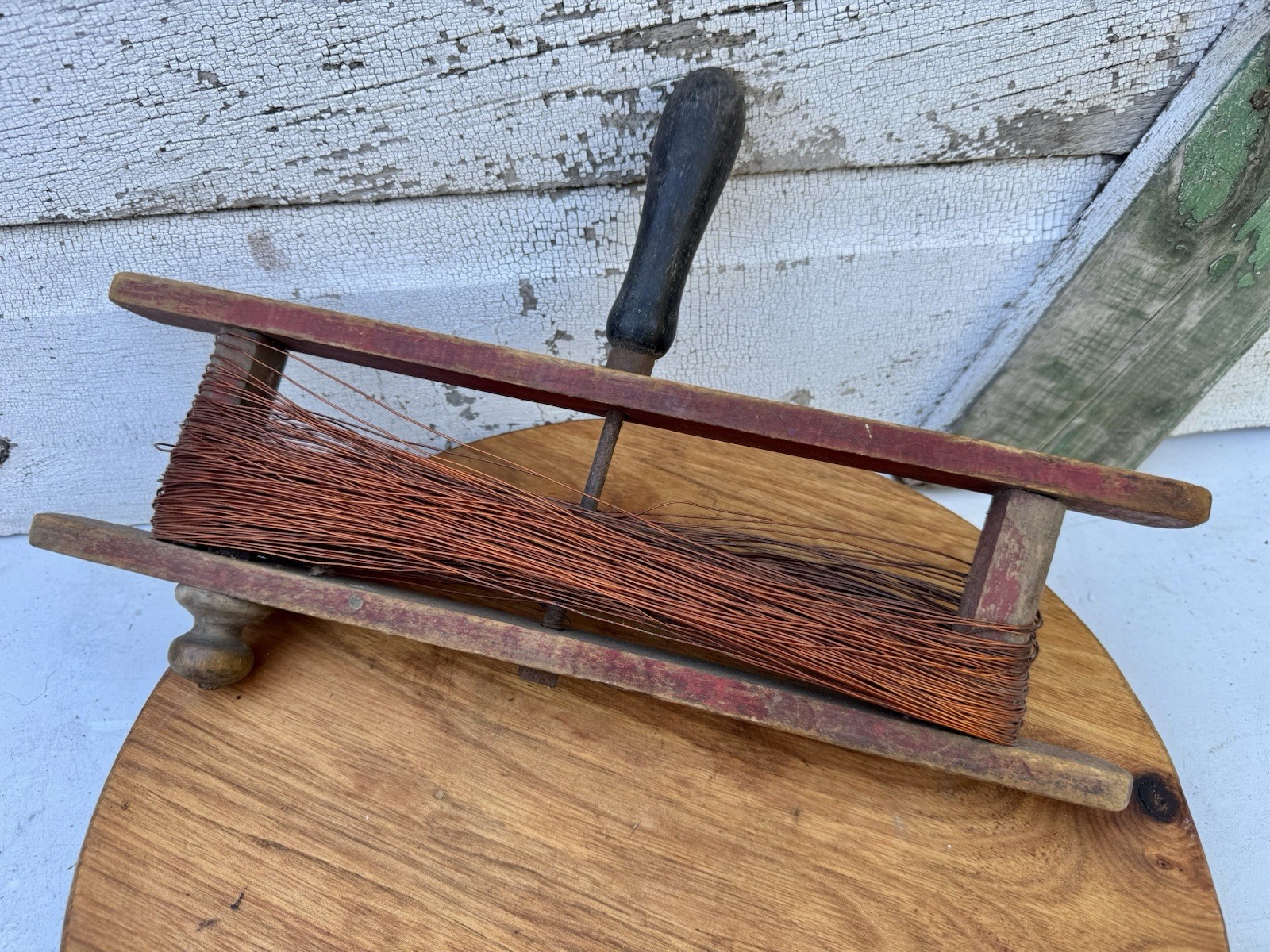 Vintage Rustic Wooden Winder with Brass Wire Or For rope Or Fishing Primitive Vintage Rustic Wooden Winder with Brass Wire Or For rope Or Fishing Primitive