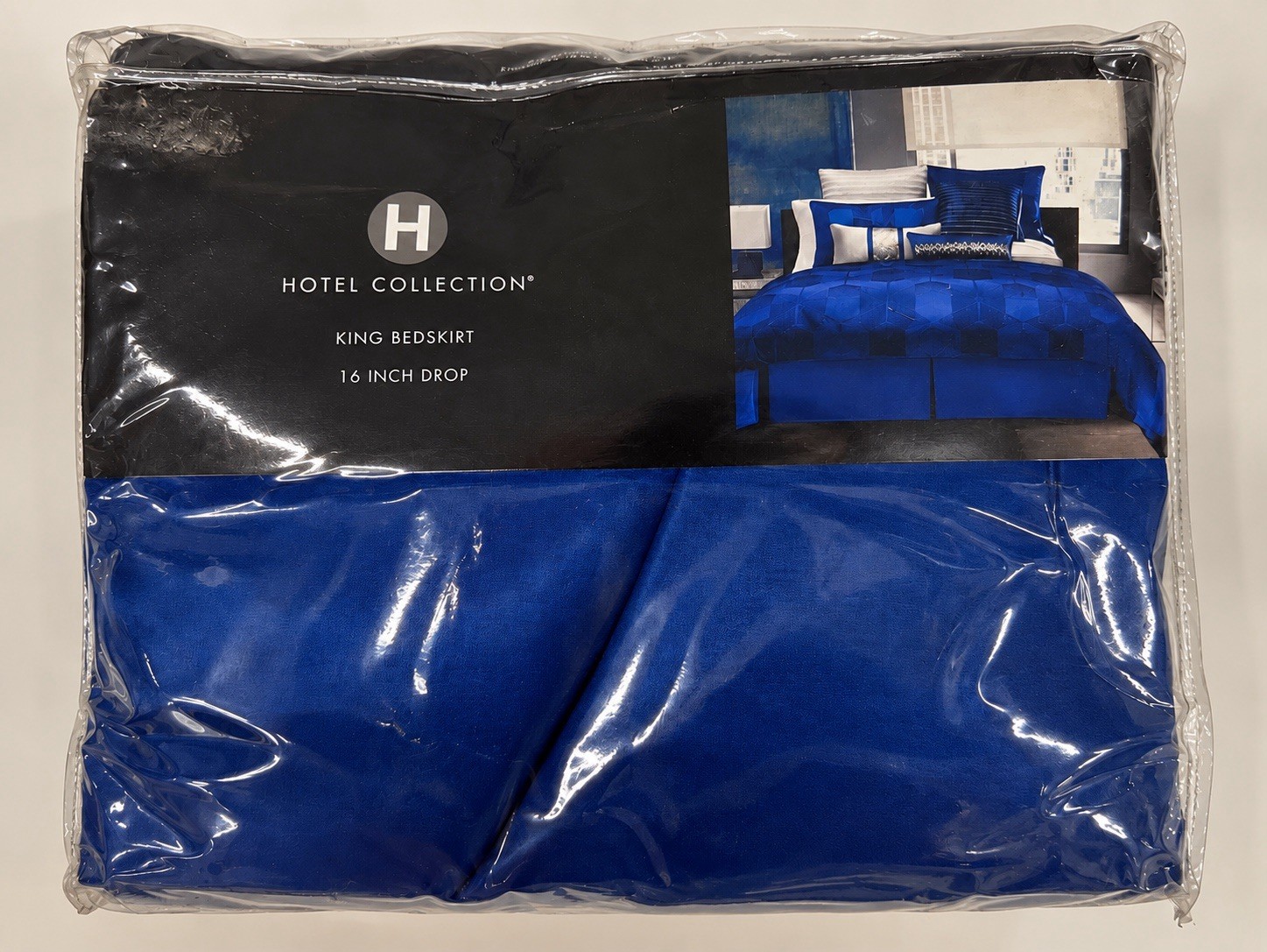 Hotel Collection Links Cobalt King Bedskirt 16” Drop Blue Cotton Blend NEW