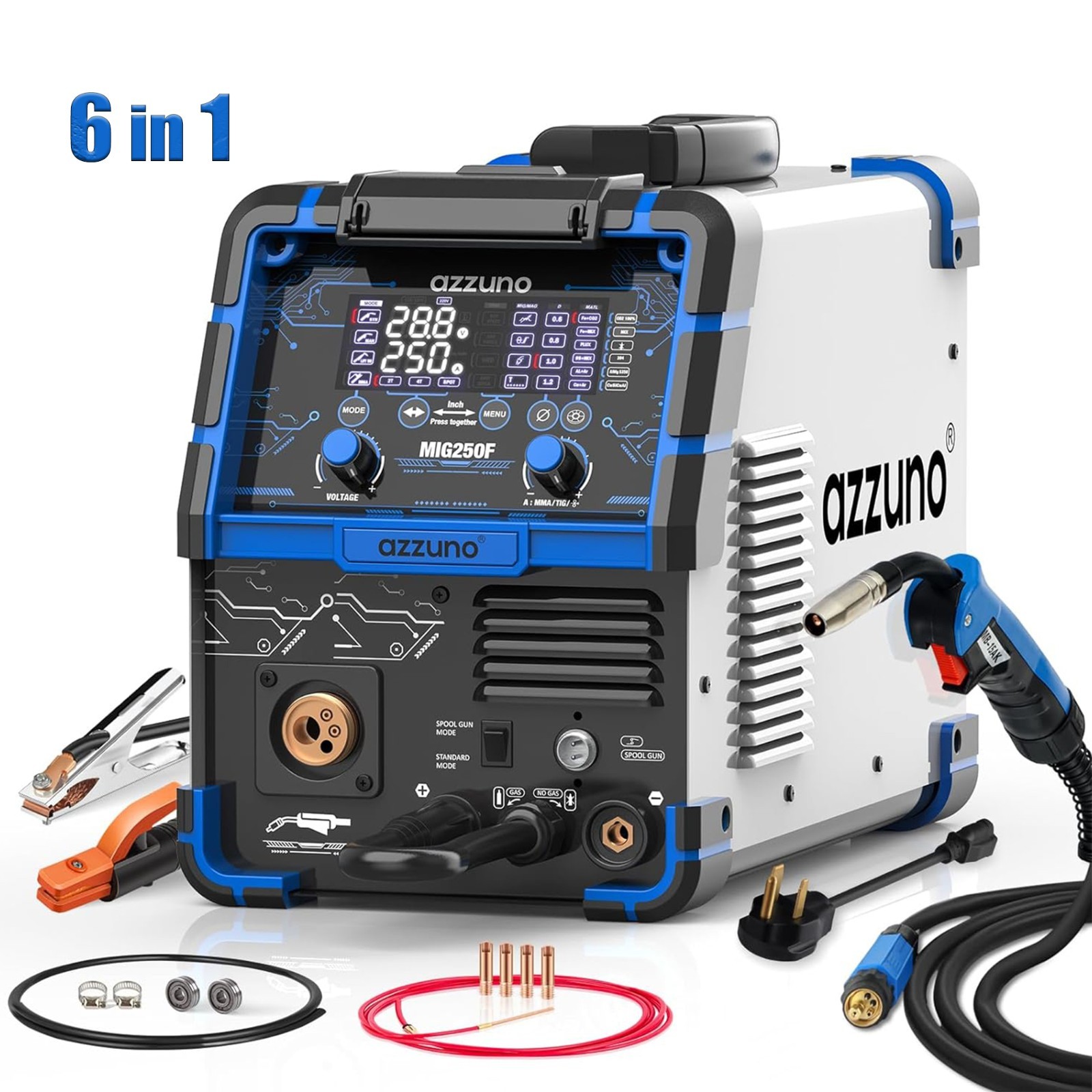 250A Aluminum MIG Welder, 6 in1 Large LED Display 110V/220V Multi Process Welder 250A Aluminum MIG Welder, 6 in1 Large LED Display 110V/220V Multi Process Welder