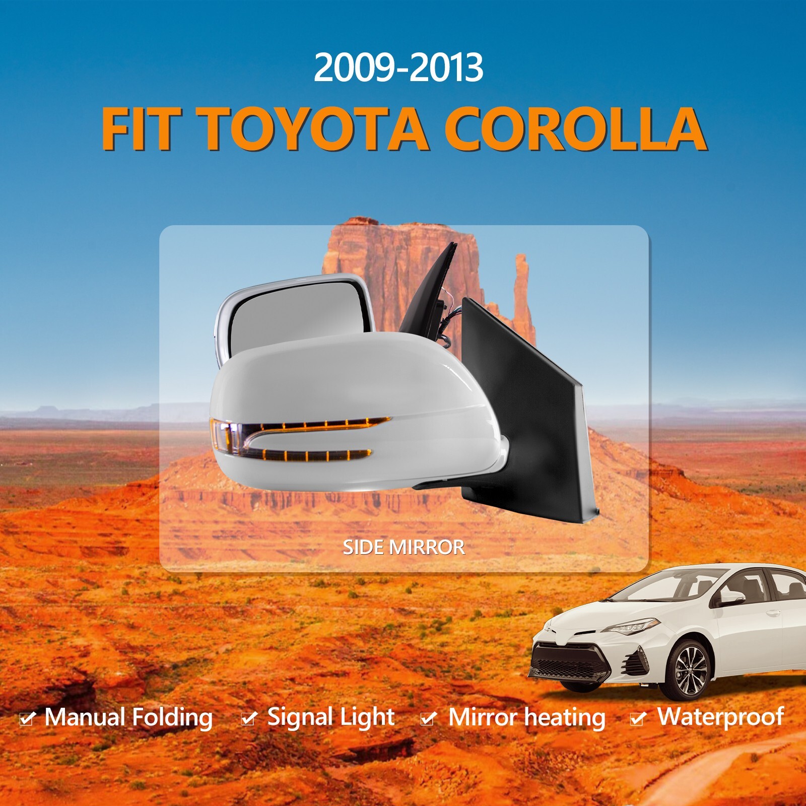 For 2009-2013 Toyota Corolla Side Mirrors White Folding Pair LED 5 Pins For 2009-2013 Toyota Corolla Side Mirrors White Folding Pair LED 5 Pins