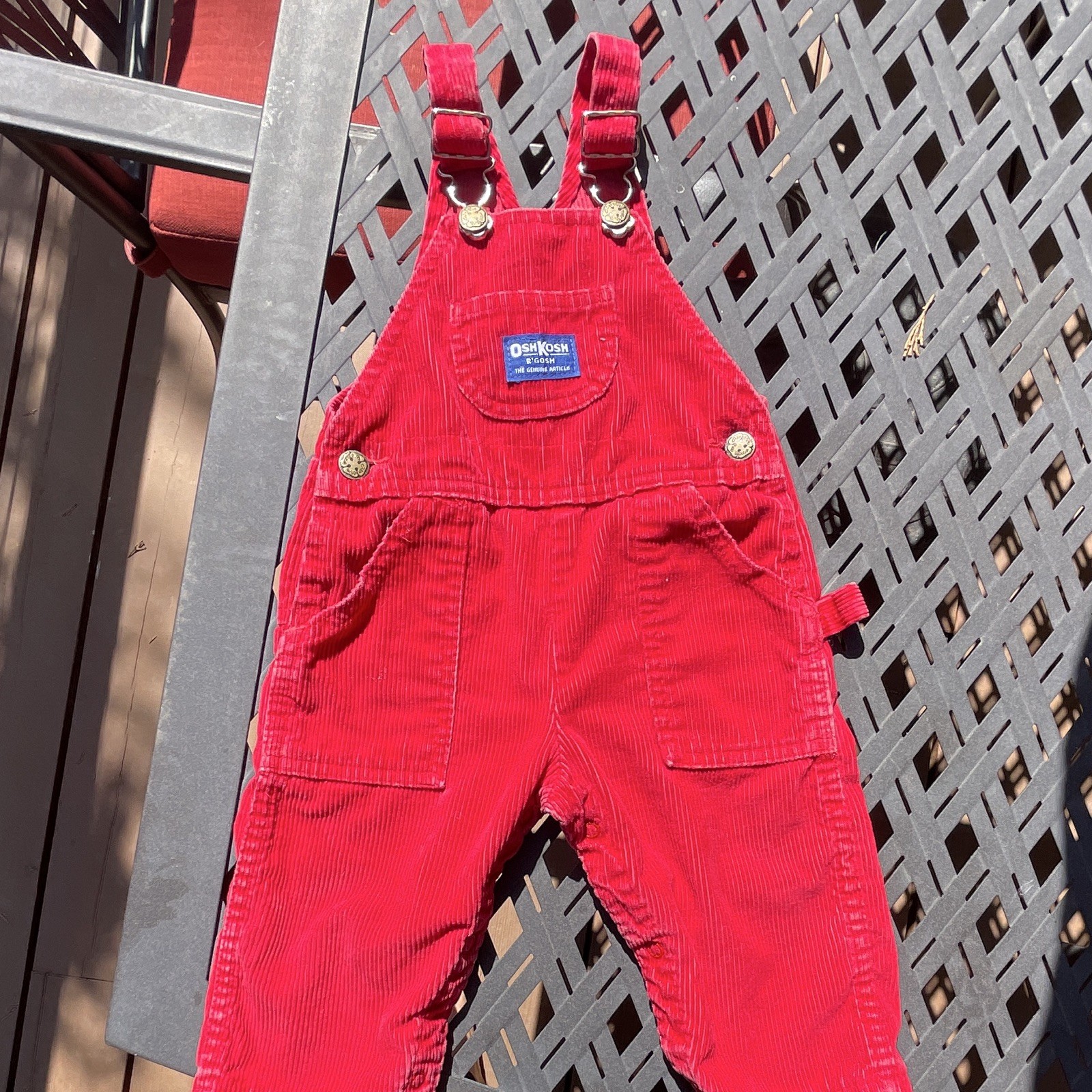 OshKosh B'gosh 18-24M Red Corduroy Cotton Blend Bib Overalls Pockets -Vintage
