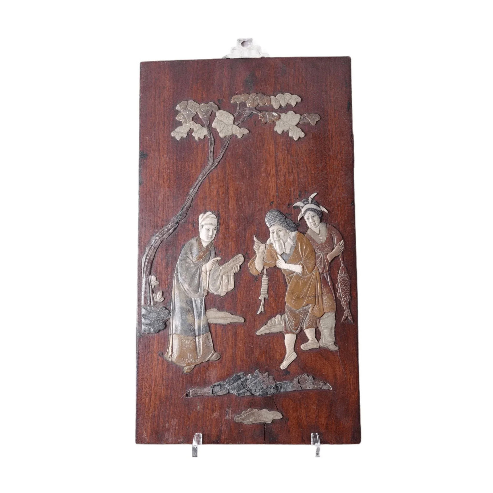 c1920's Chinese Republic Period Wood Plaque with Soapstone inlay c1920's Chinese Republic Period Wood Plaque with Soapstone inlay