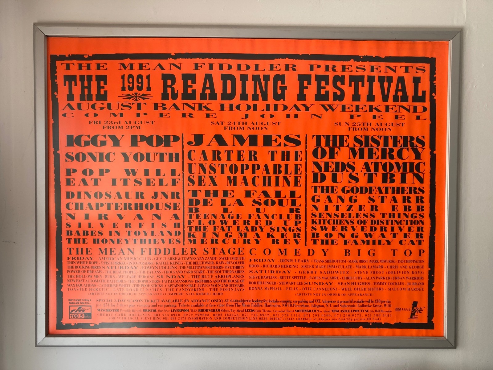 Reading Festival 1991 Vintage Poster-Nirvana-Sisters of Mercy-Iggy Pop-James Reading Festival 1991 Vintage Poster-Nirvana-Sisters of Mercy-Iggy Pop-James