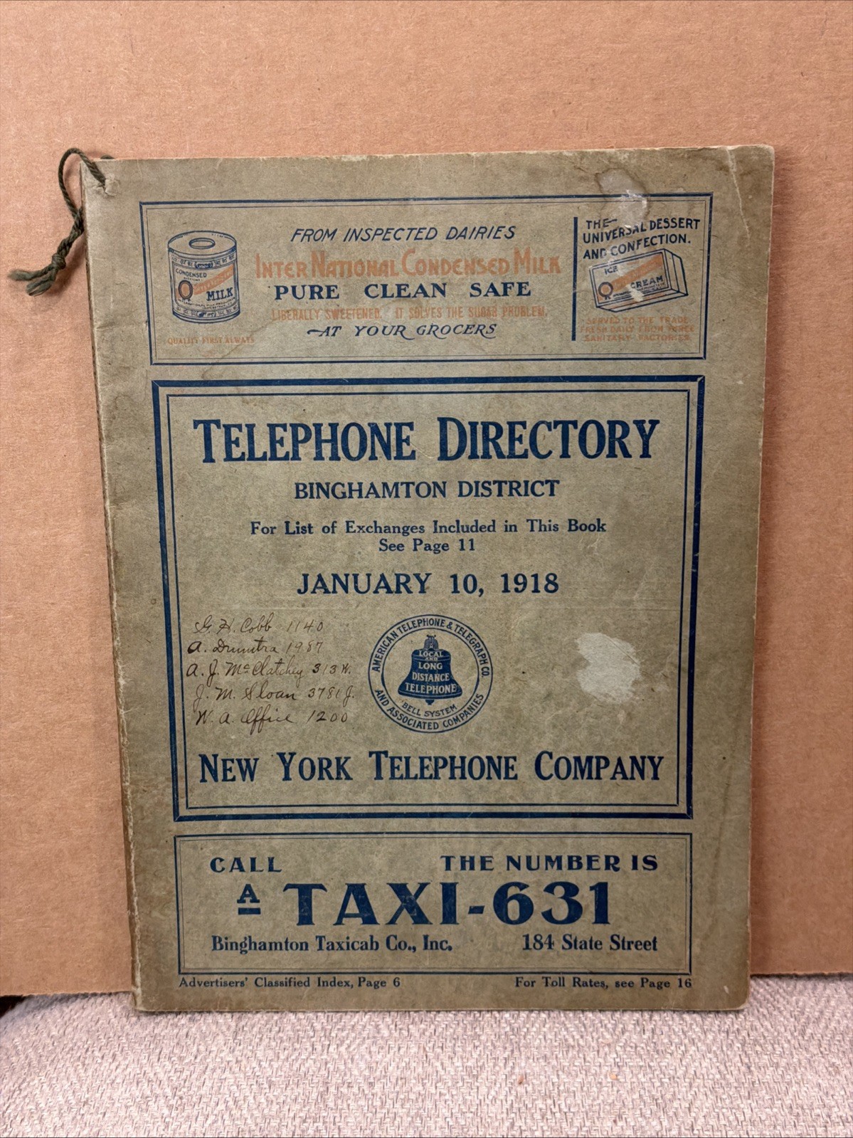 1918 New York Telephone Company Telephone Directory BingHamton District 1918 New York Telephone Company Telephone Directory BingHamton District