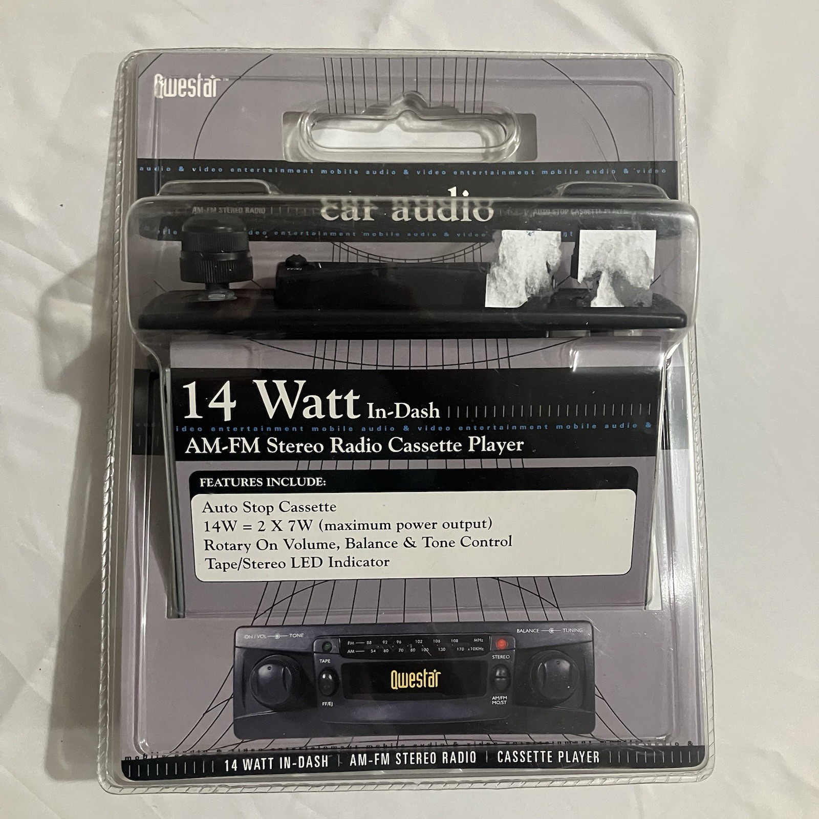 Vtg 90\'s QWESTAR AM FM Stereo Radio 14 Watt In-Dash Cassette player QK-06563 NOS