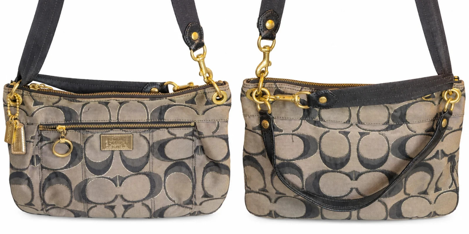 Coach Gray Signature Shoulder Bag Charcoal C Print Black Trim