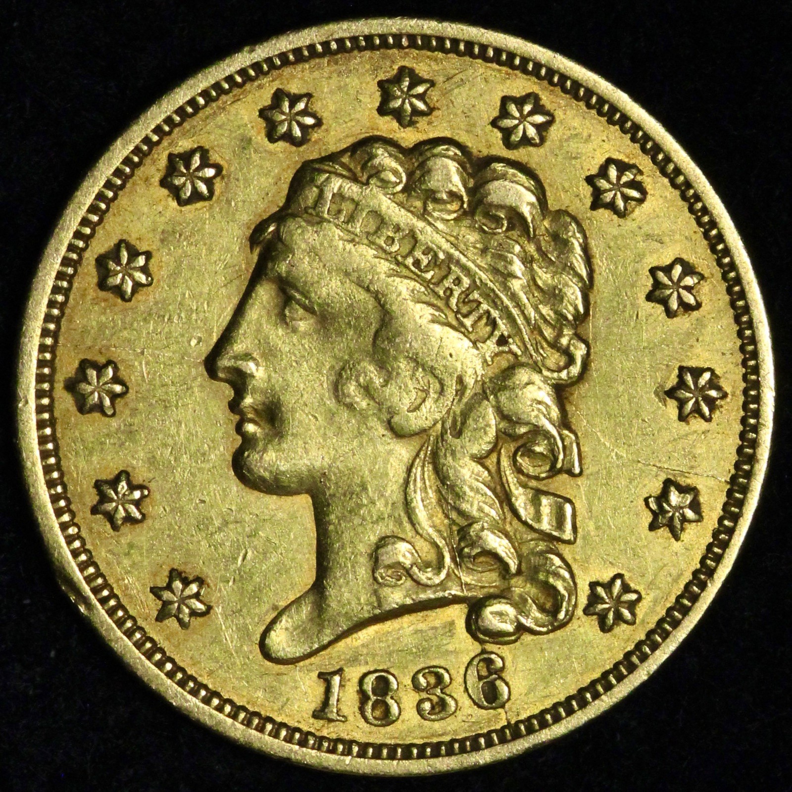 1836 Gold $2.50 Quarter Eagle AU++ E296 WYLAX
