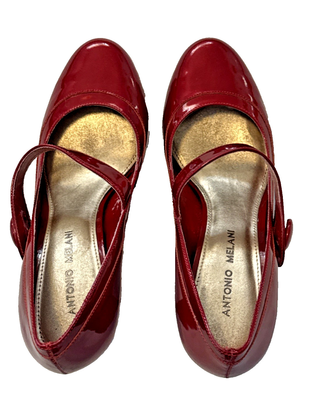 Antonio Melani Red Patent Mary Jane Heels Pumps 7M Vintage Inspired Retro Chic