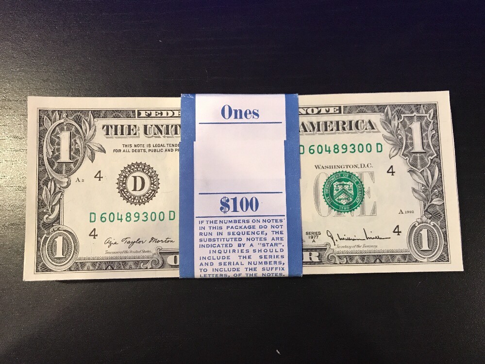 1977A One Dollar ($1) Bill Uncirculated Consecutive Sequential BEP Wrap - 1 Note