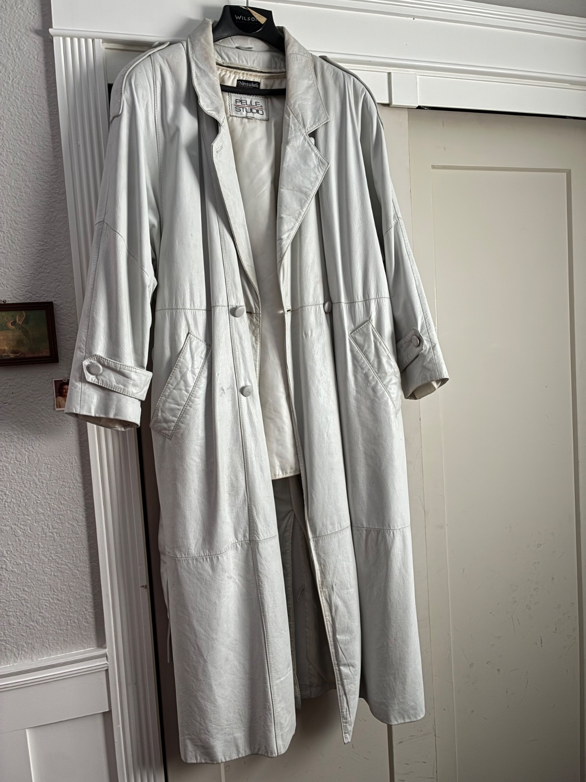 Wilsons leather, Pelle Studio vintage L white leather trench coat, circa 1990s