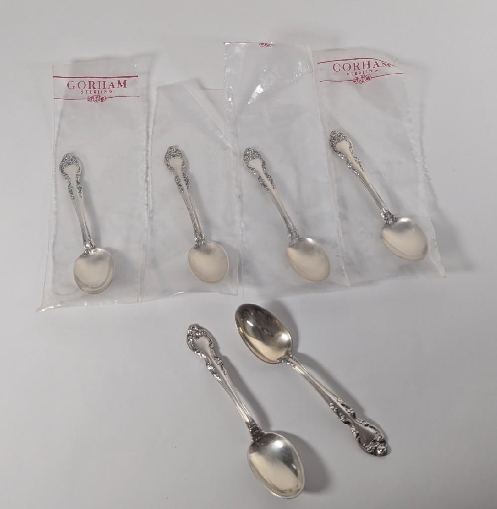 6 Gorham Sterling Silver Demitasse Spoons Melrose .925 Vintage 4.25\