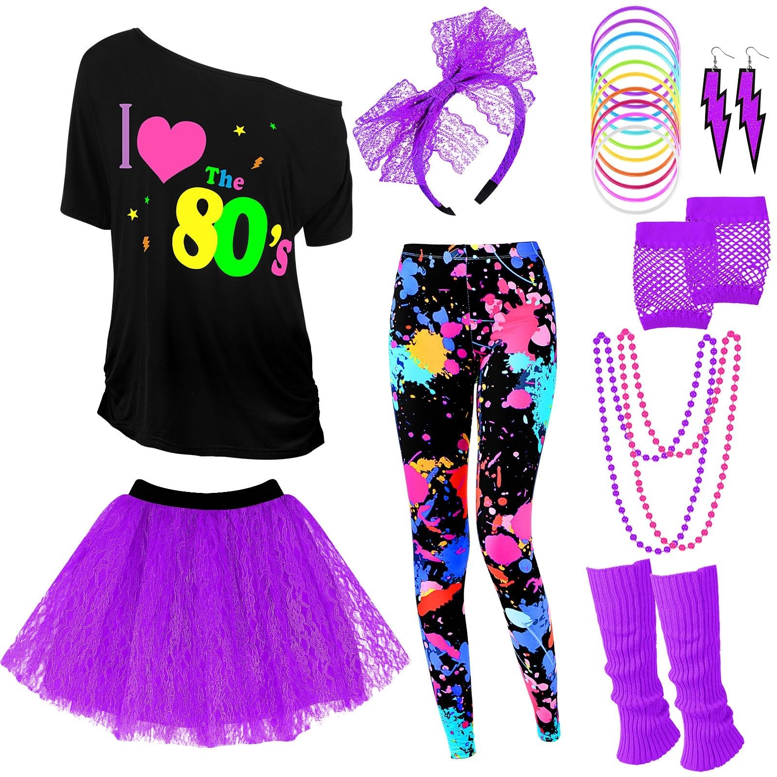 80s Women\'s Costume - Retro 1980s Outfit, Vintage Party Dress, Fun Fancy Dress 80s Women\'s Costume - Retro 1980s Outfit, Vintage Party Dress, Fun Fancy Dress