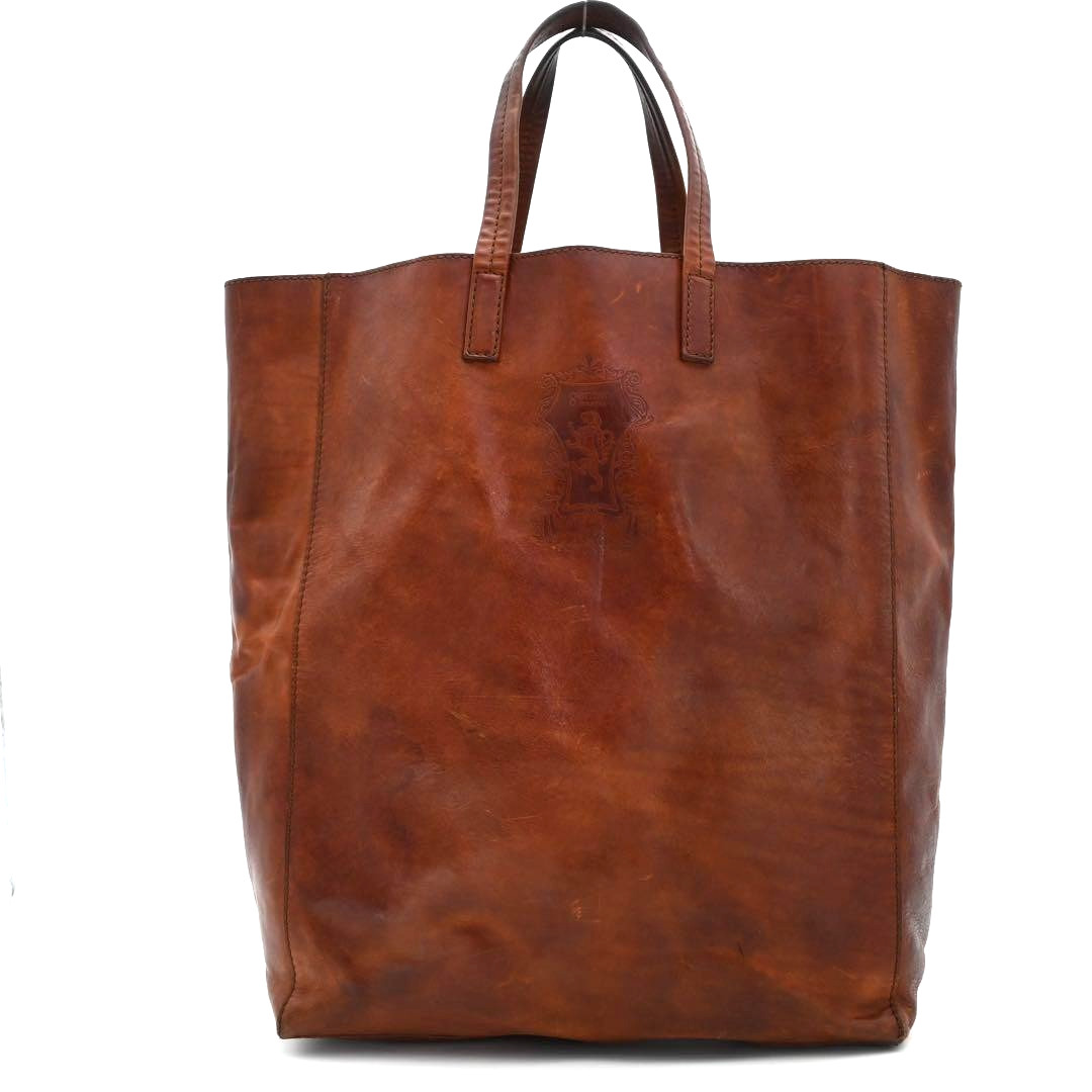 genten CERCHI Leather Logo Tote Bag brown Made in Italy fashion men\'s Serviced