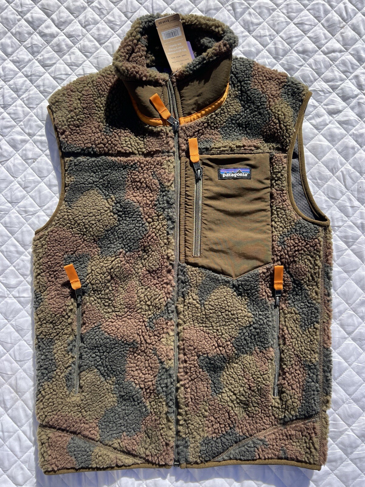 Discontinued Mens 2xs Patagonia Retro-X Deep Pile Camouflage Fleece Vest Green