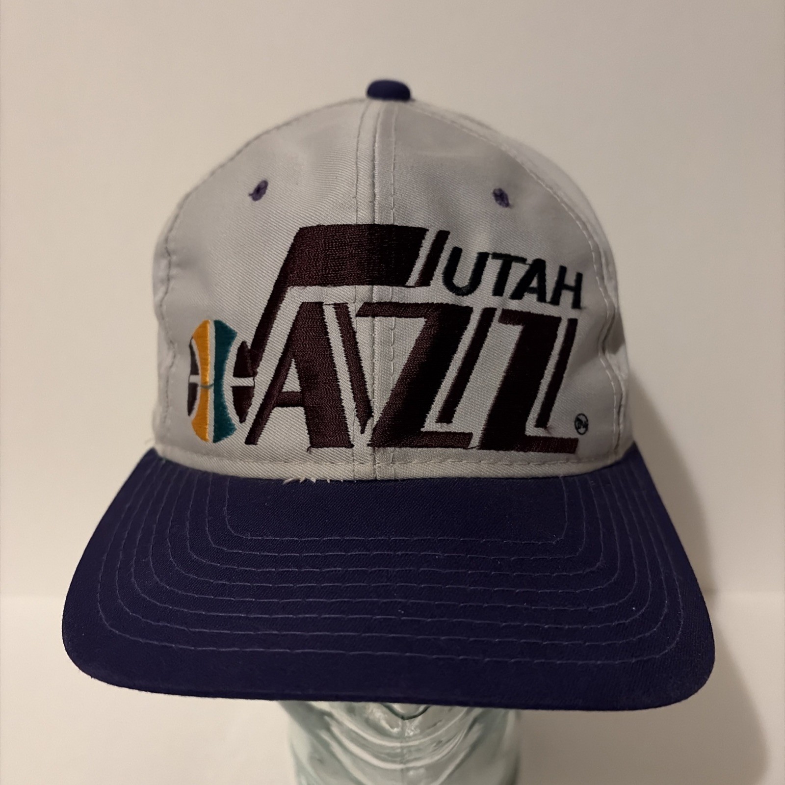 90s vintage Utah Jazz NBA Snapback Cap Gray/Purple Licensed Youngan
