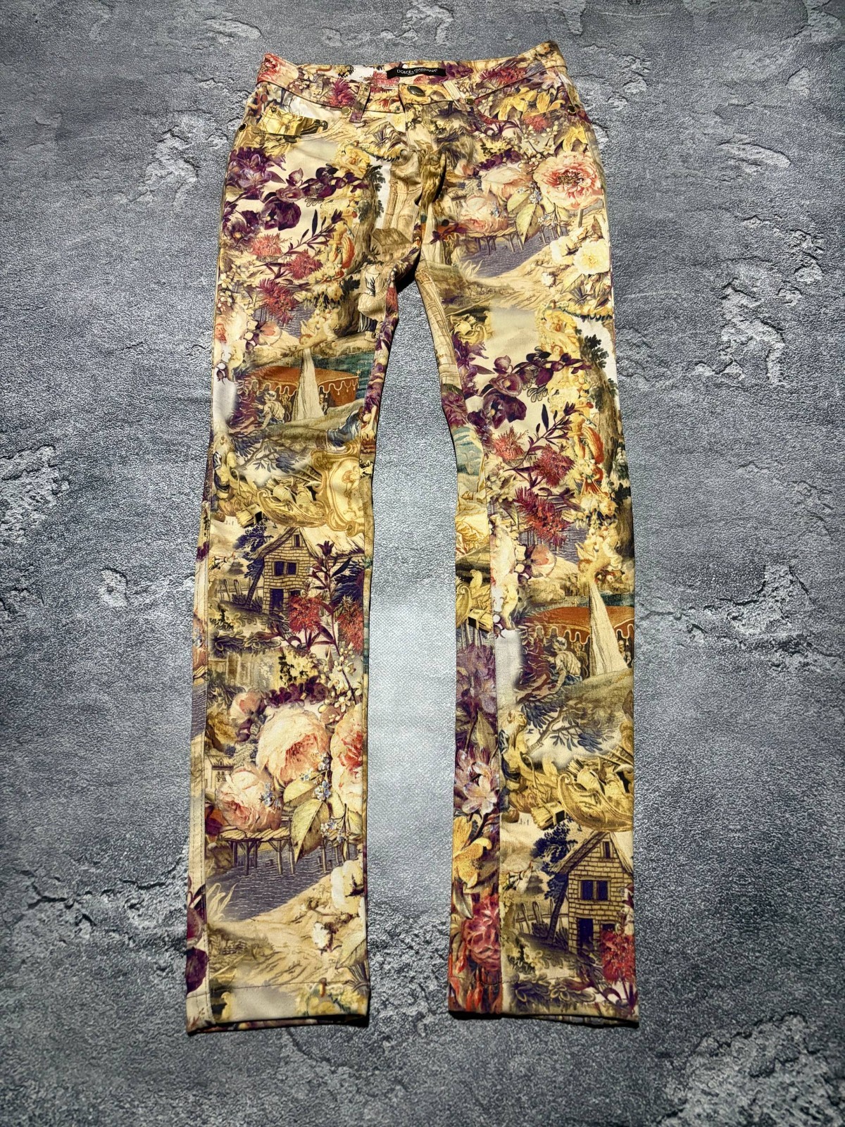 Dolce&Gabbana DG Vintage Y2K Tapestry Renaissance Floral Print Pants 28 RARE