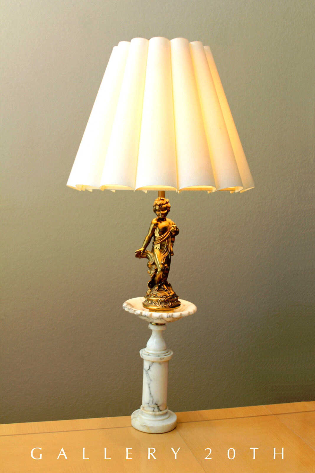 VINTAGE FREDERICK COOPER ROCOCO CHERUB MARBLE LAMP BAROQUE PARZINGER 50\'S ART