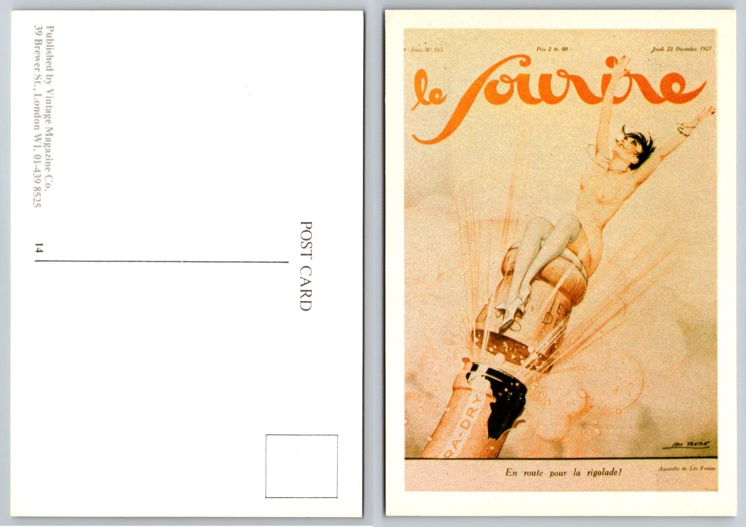 1927 Le Sourire Magazine Art Deco Postcard - Irénée Fontan Champagne Woman