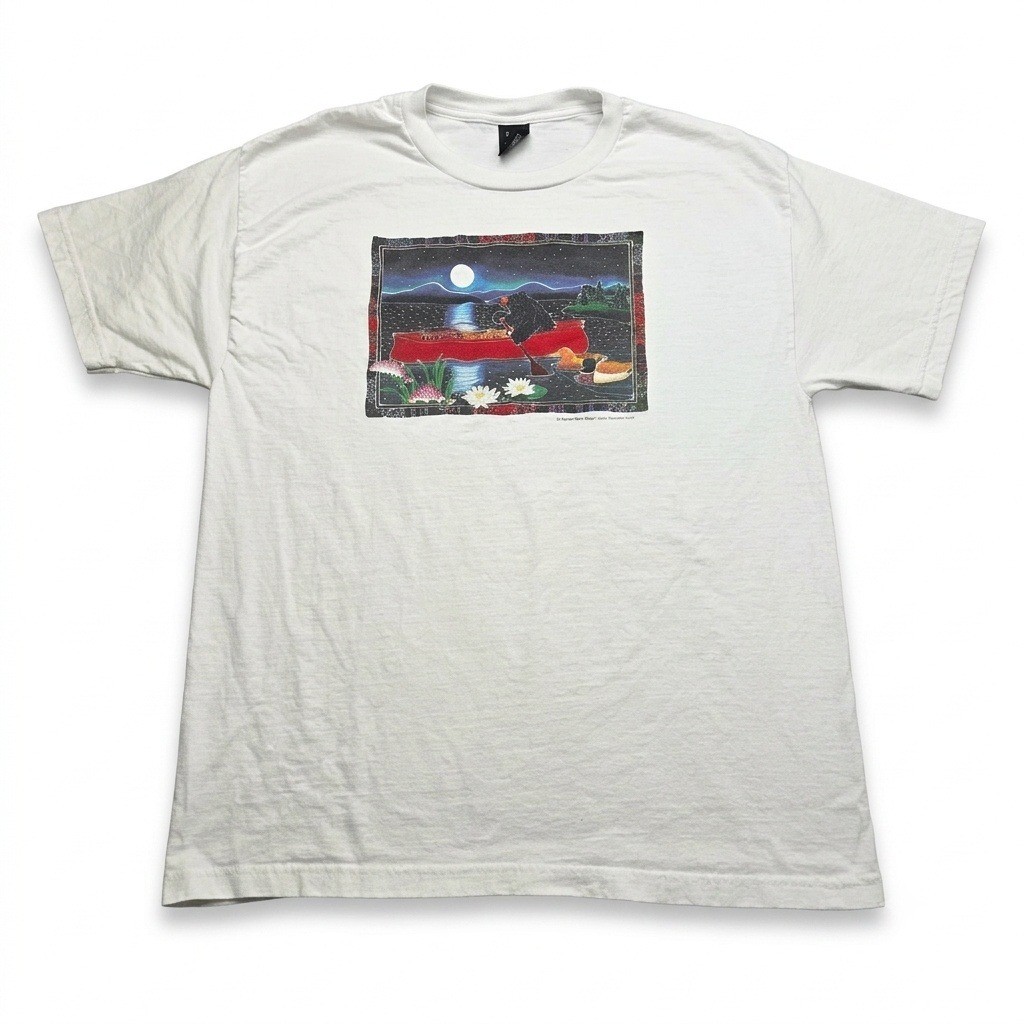 Jim Morris Size L Mens Bear Canoe T-Shirt Harriet Peck Taylor Nature Art White