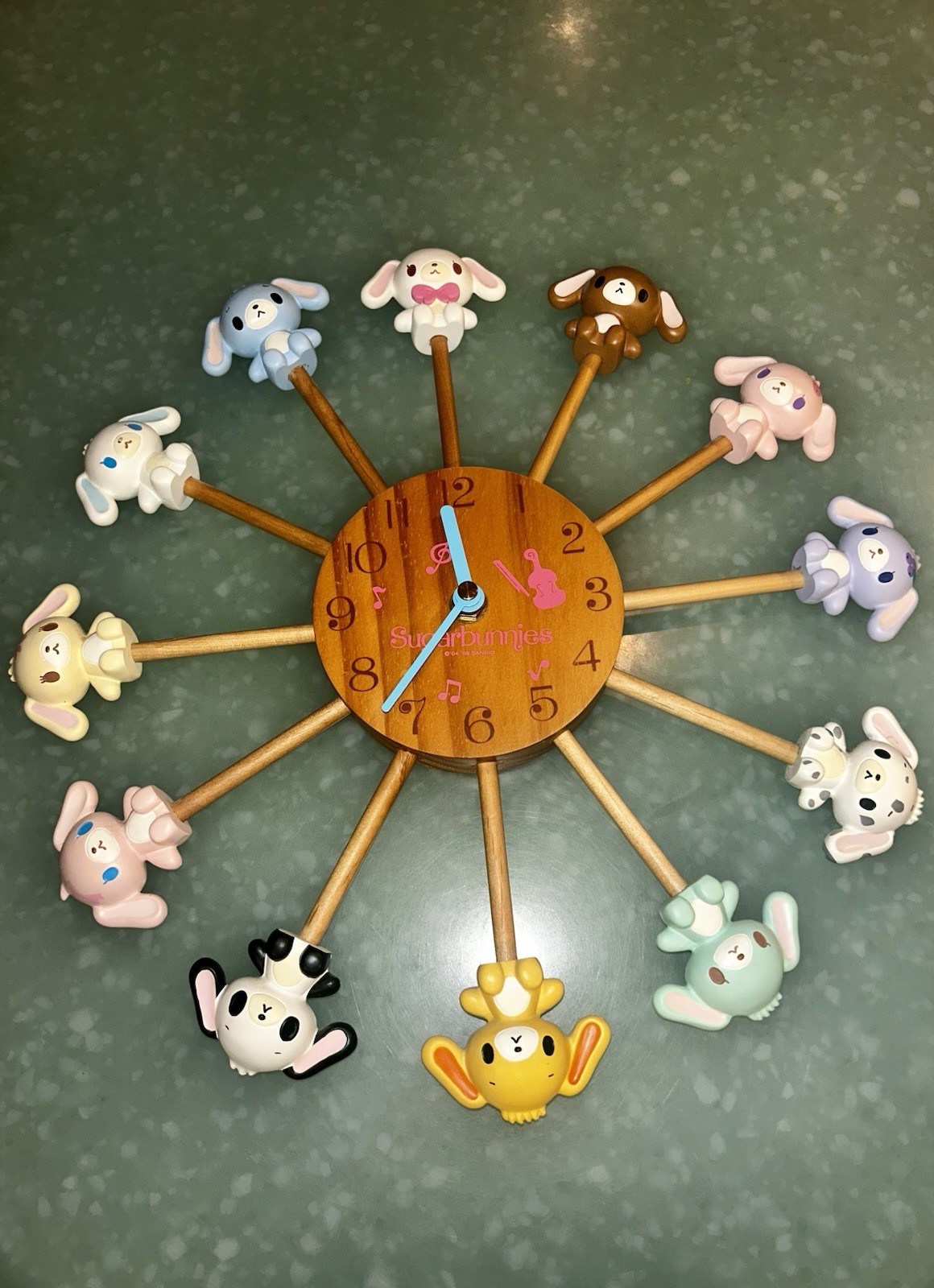 Rare VTG 2004 Sanrio Sugarbunnies Wooden Carousel Wall Clock Complete Set WORKS Rare VTG 2004 Sanrio Sugarbunnies Wooden Carousel Wall Clock Complete Set WORKS