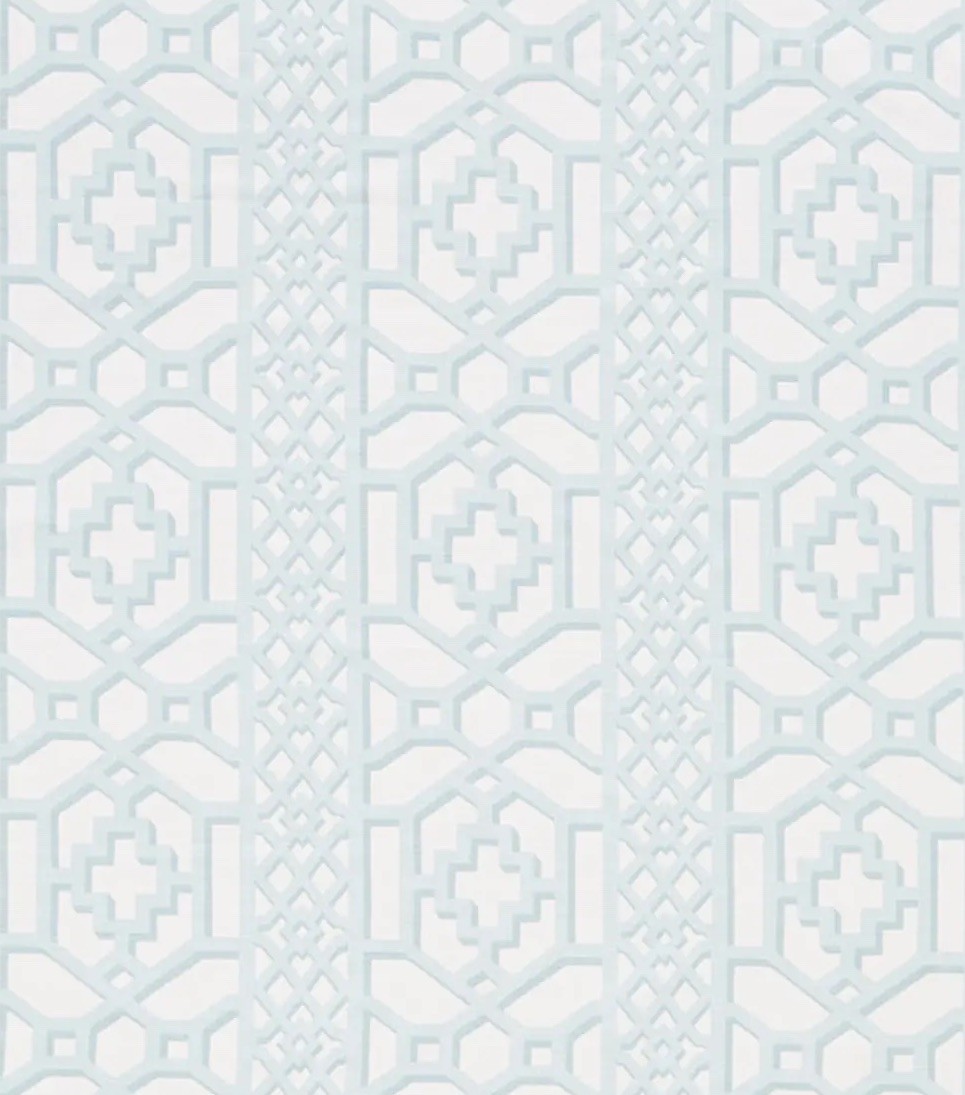 Schumacher Curtain Fabric \'ZANZIBAR TRELLIS - WINTER MINT\' 3.5 METRES Linen Mix